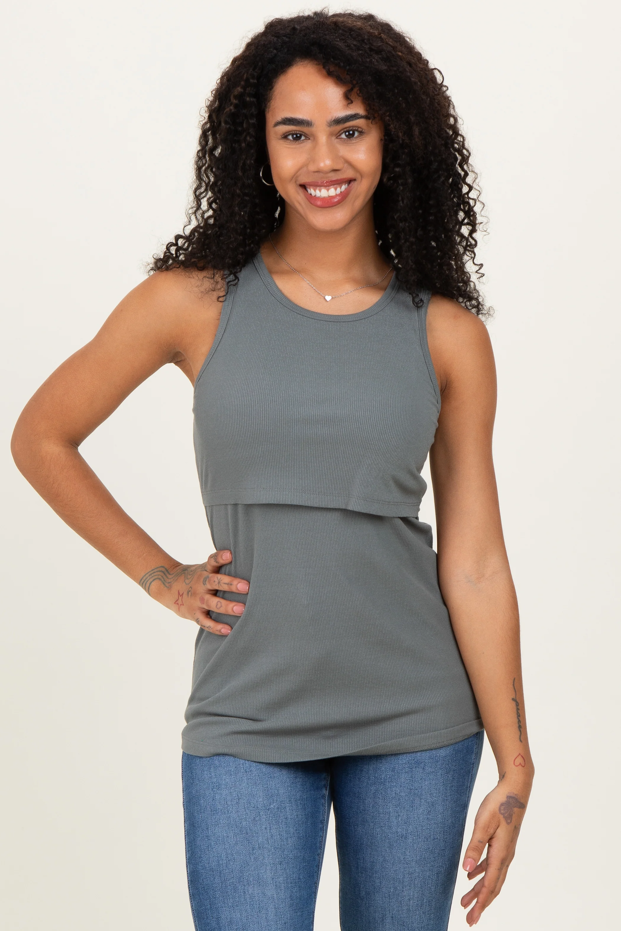 Charcoal Sleeveless Maternity Nursing Tank Top - Image 6