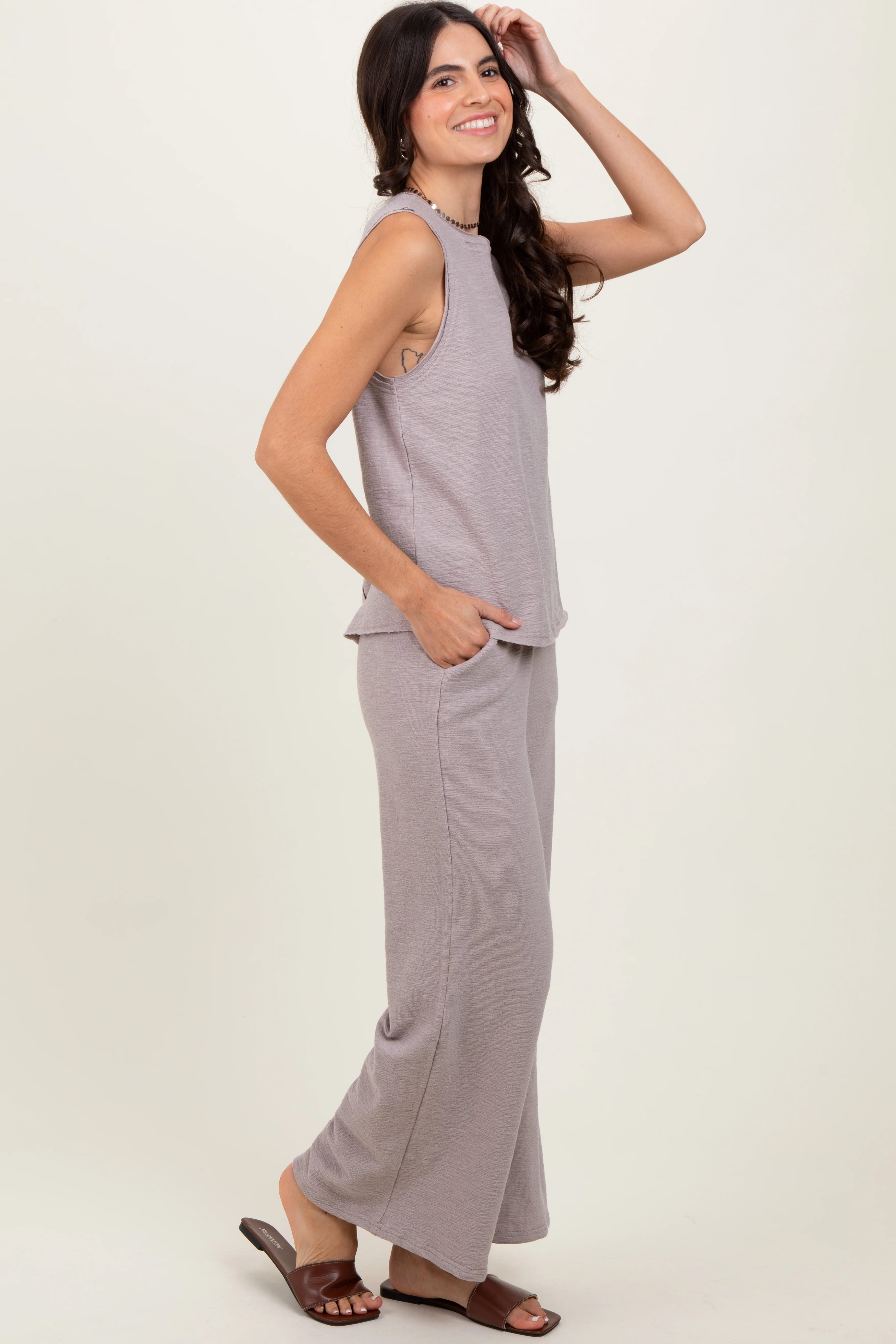Charcoal Slub Knit Pants Set - Image 3