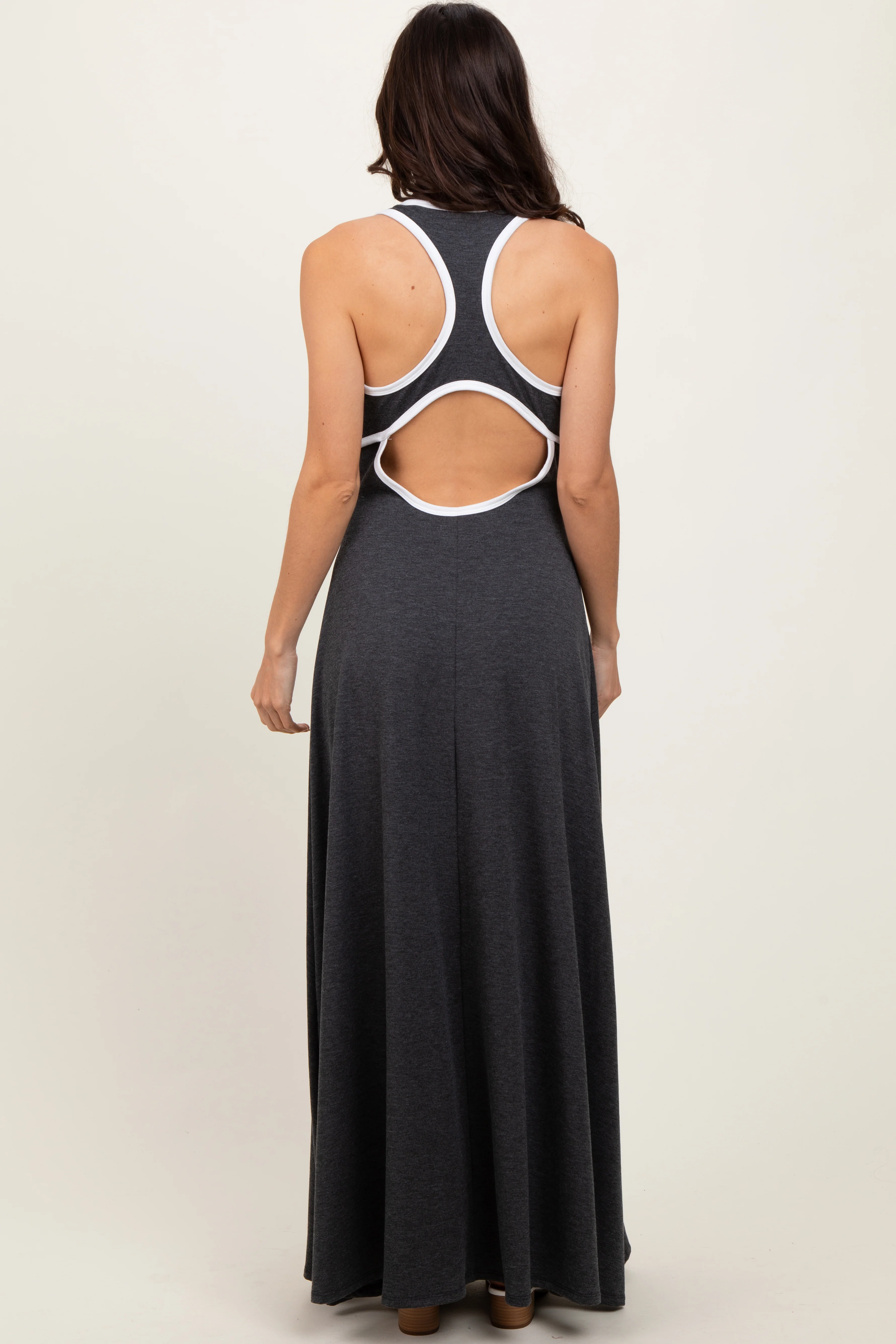 Charcoal Solid Open Back Sleeveless Maxi Dress - Image 4