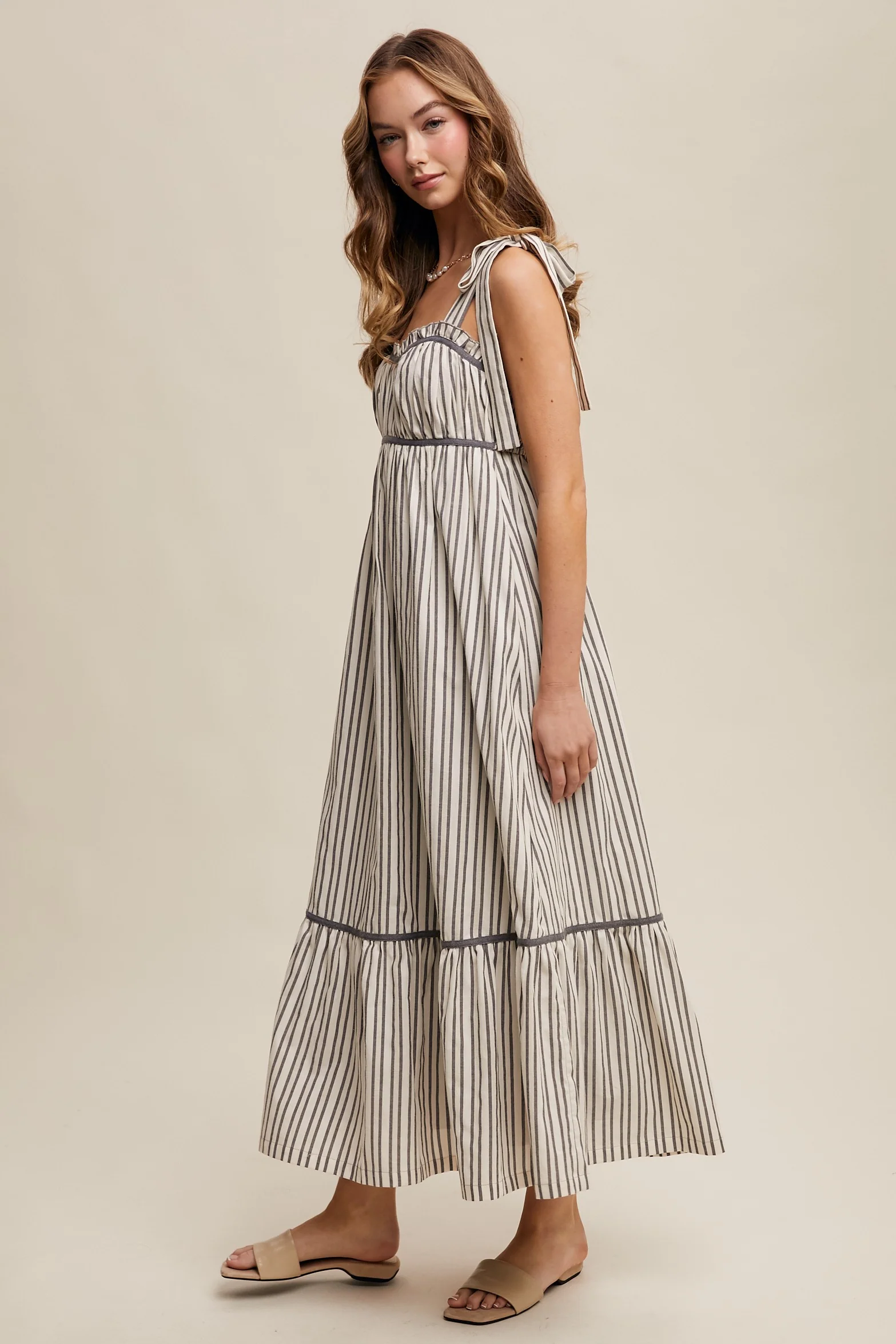 Charcoal Striped Bow-Tie Maxi Dress - Image 4
