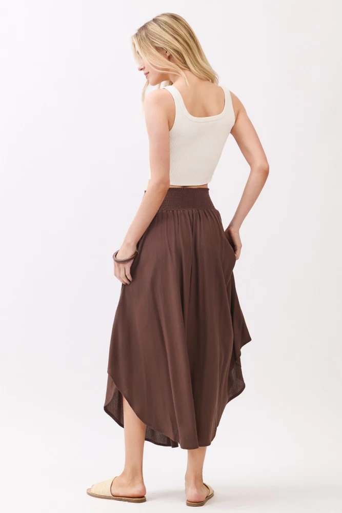 Chocolate Smocked Waist Rounded Hem Skirt - Image 3