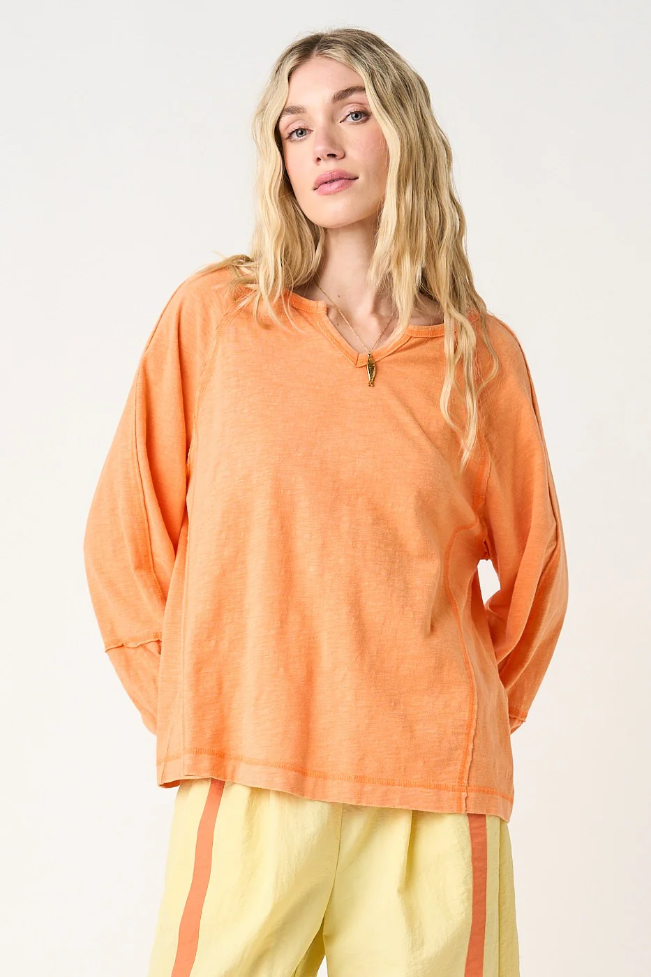 Citrus Orange Mineral Wash Exposed Seam Maternity Top - Image 5