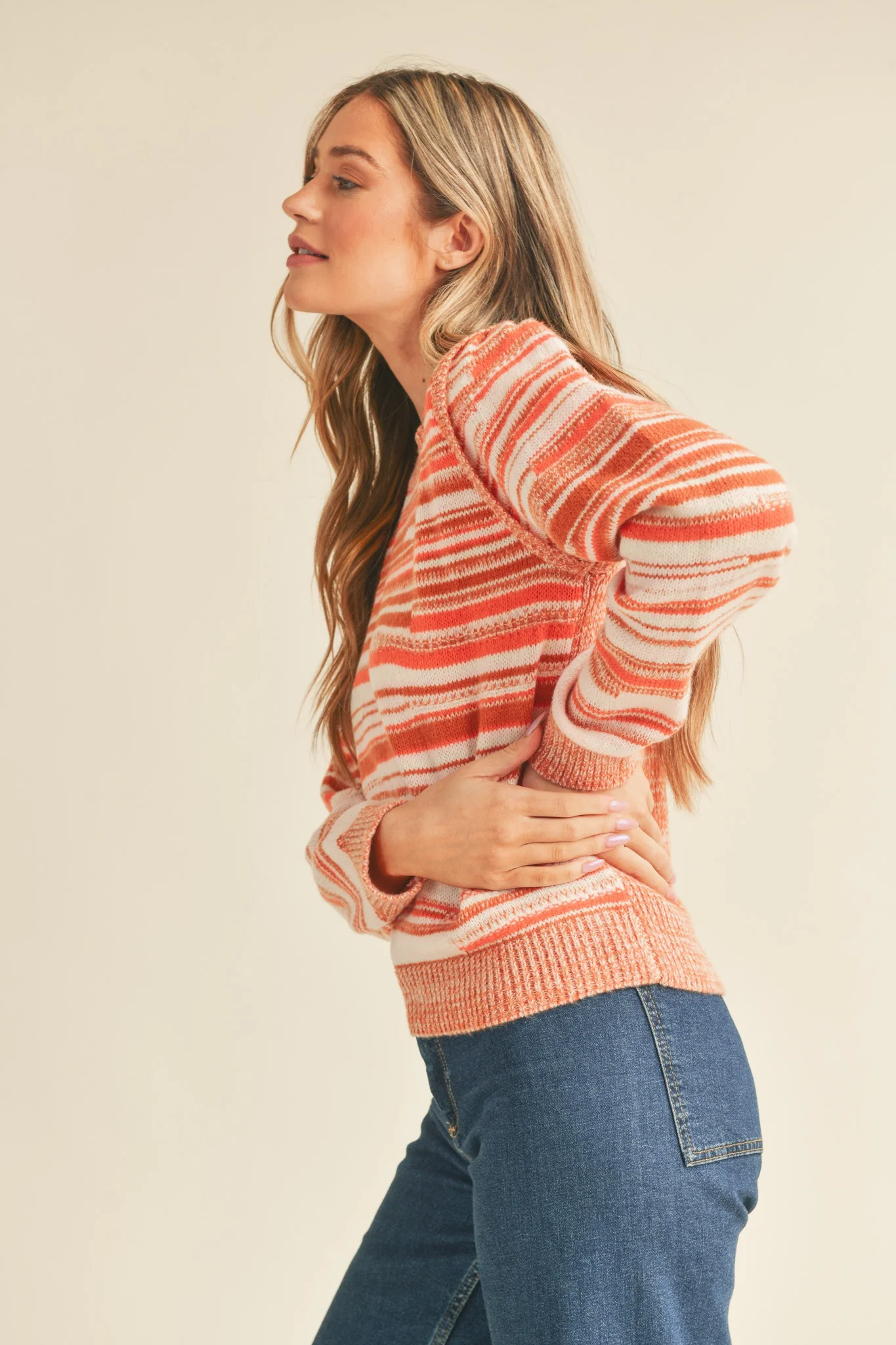 Clay Ivory Puff Shoulder Striped Sweater - Image 3