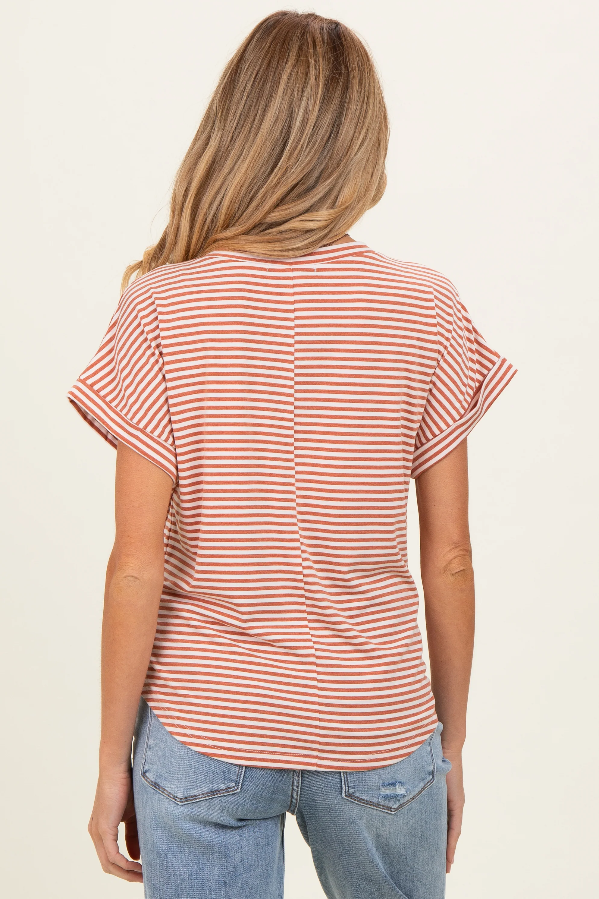 Copper Striped Short Sleeve Maternity Top - Image 3