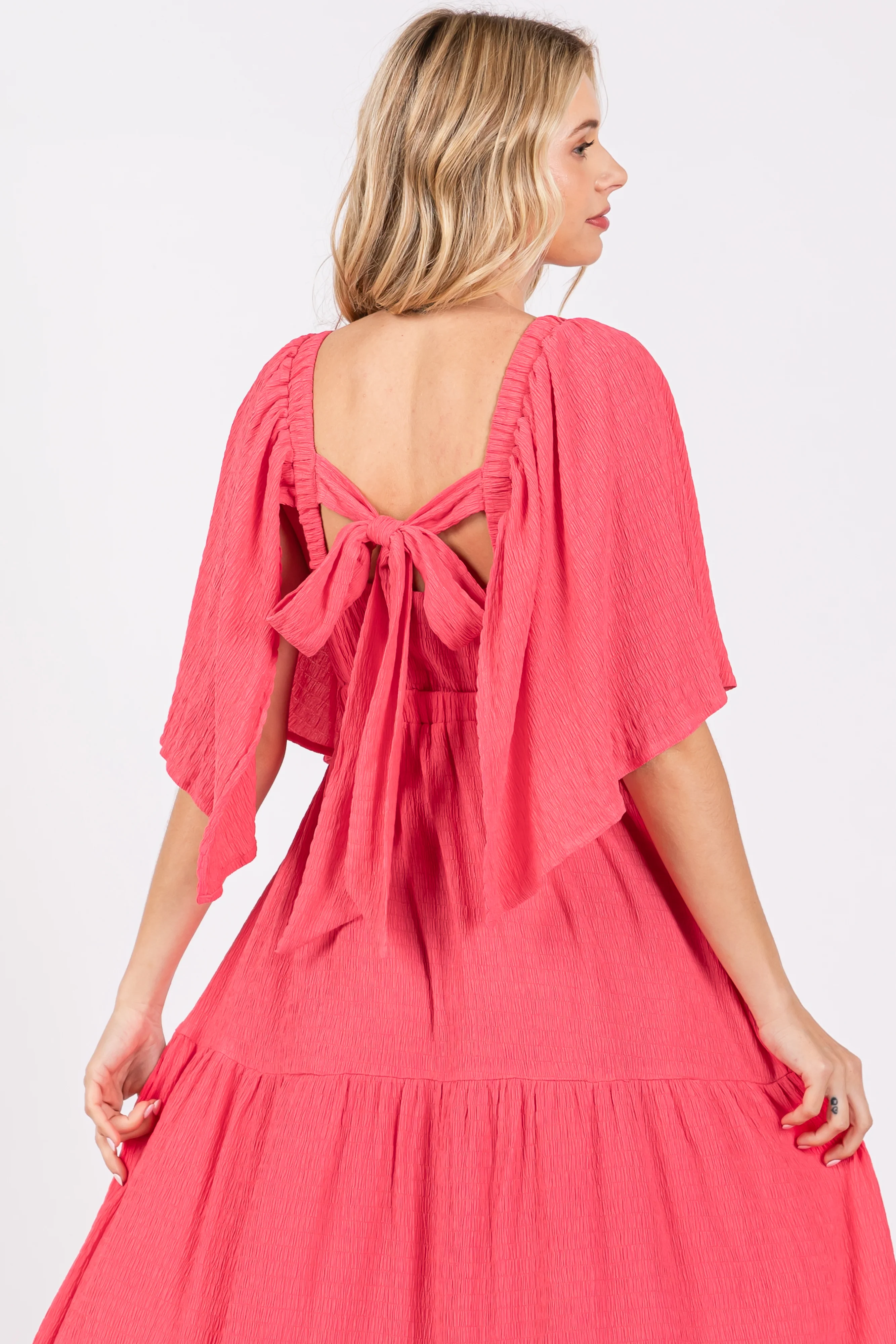 Coral Flounce Sleeve Tiered Dress - Image 5