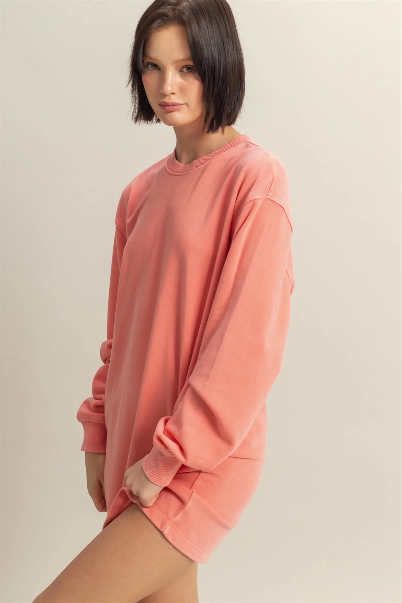 Coral Long Sleeve Oversized Sweatshirt Mini Dress - Image 2