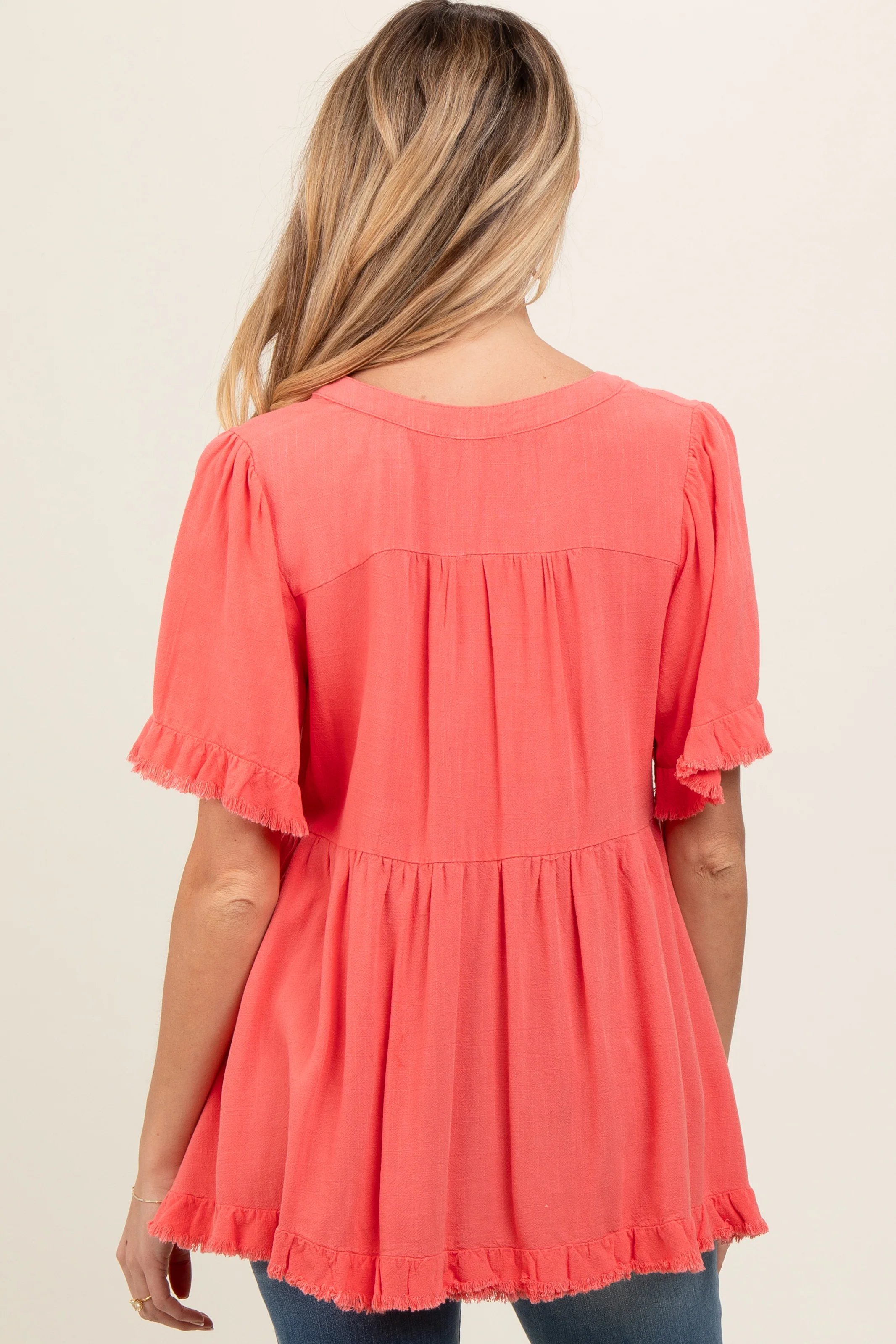 Coral Short Sleeve Maternity Top - Image 3