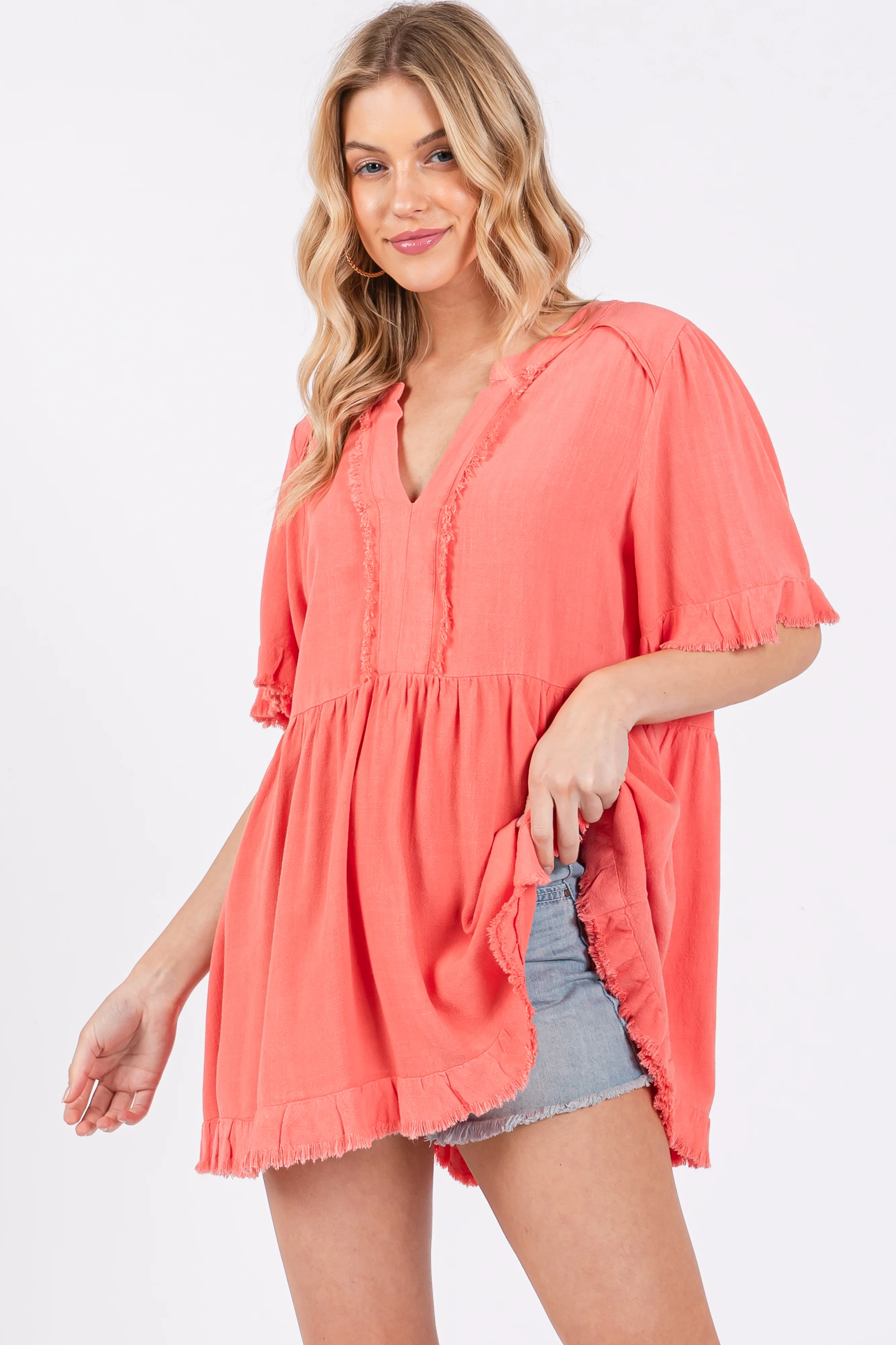 Coral Short Sleeve Maternity Top - Image 4