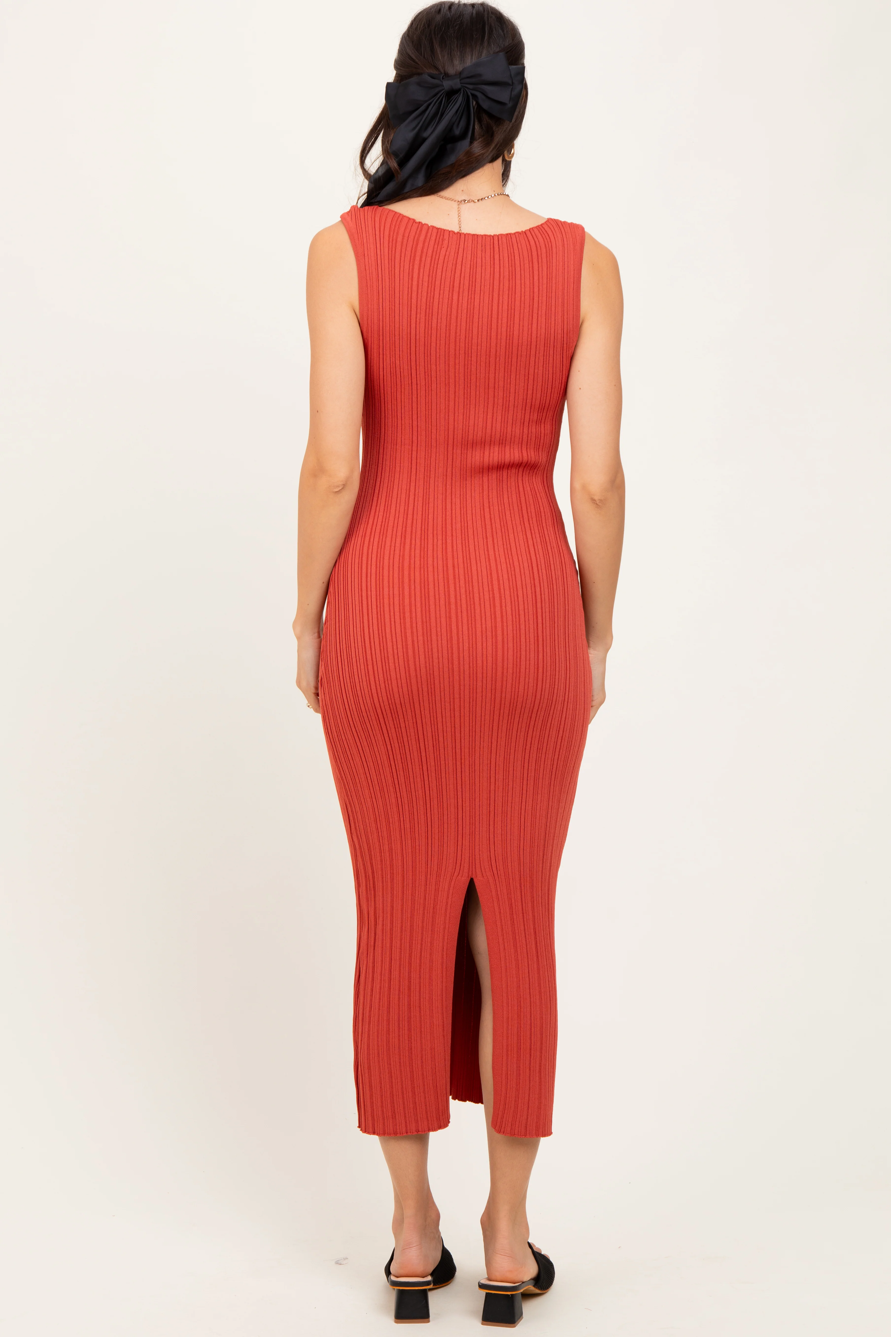 Coral Sleeveless Ribbed Maxi Dress - Image 4