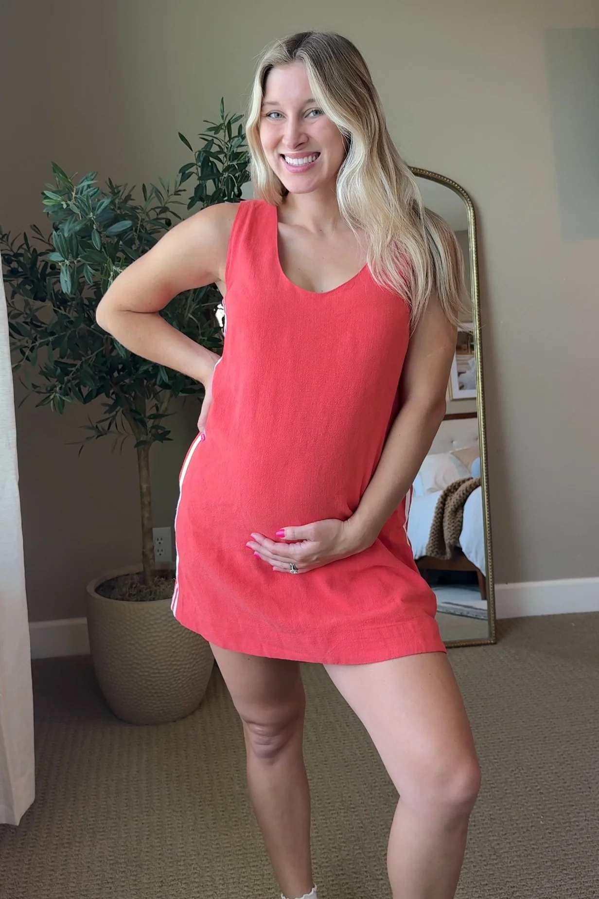 Coral Sleeveless Striped A-Line Maternity Mini Dress - Image 6