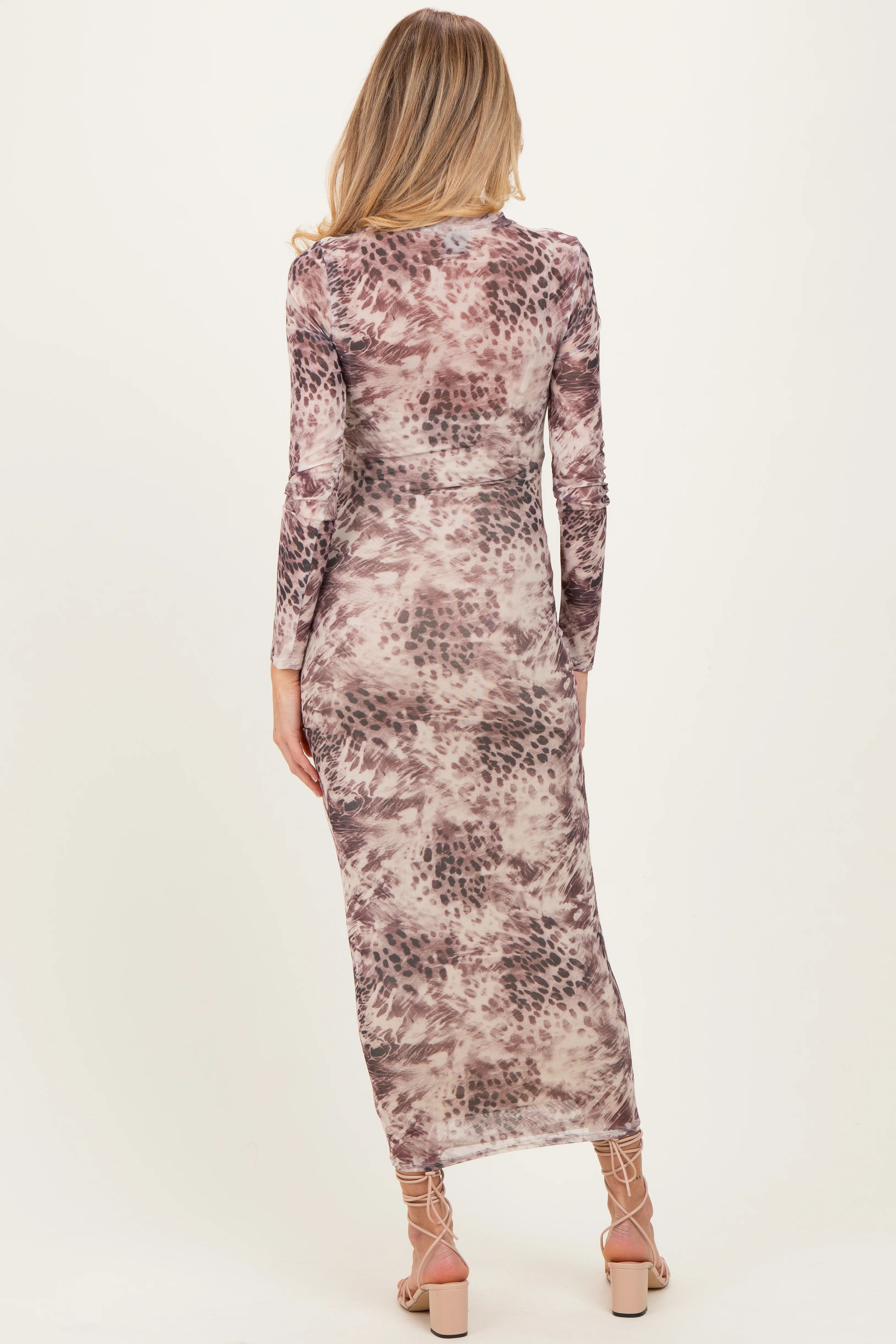 Cream Animal Print Mesh Overlay Maternity Maxi Dress - Image 4