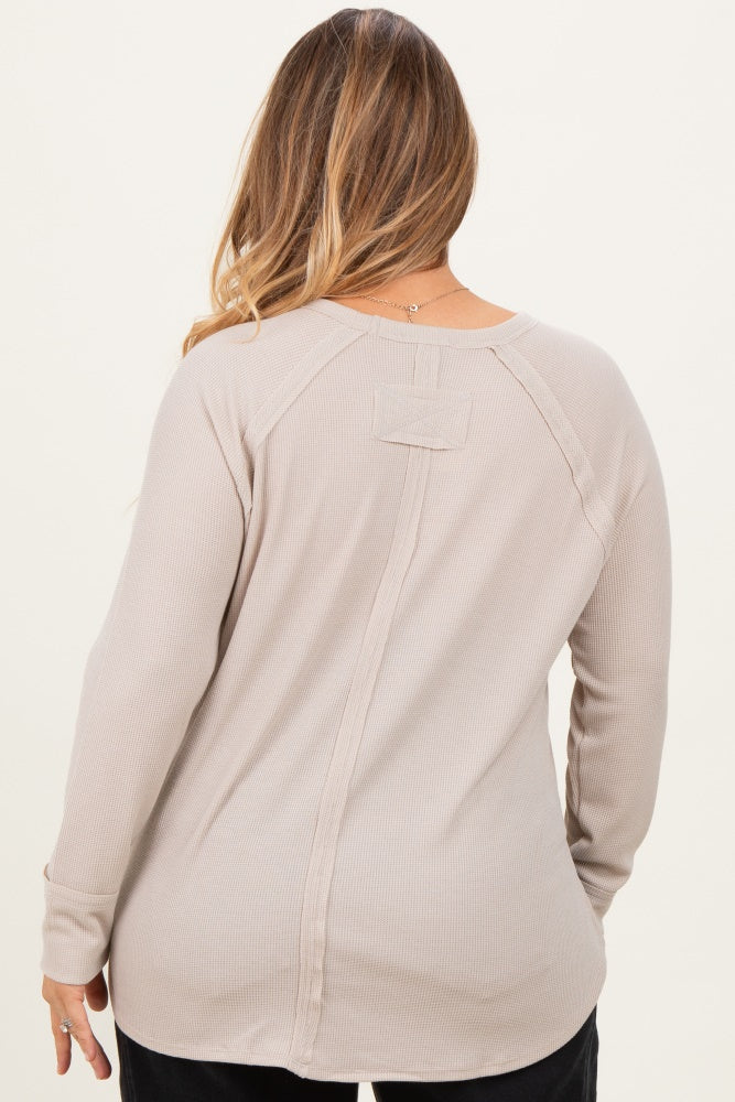 Cream Baby Waffle Knit Long Sleeve Maternity Plus Top - Image 3