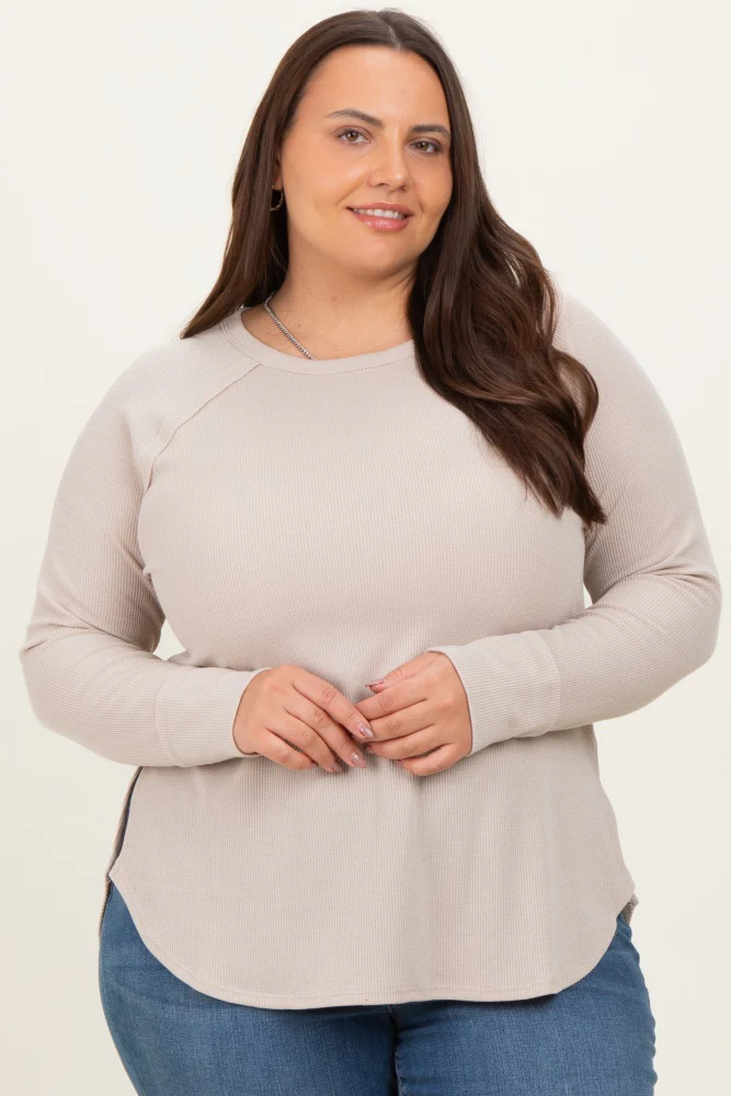Cream Baby Waffle Knit Long Sleeve Maternity Plus Top - Image 4
