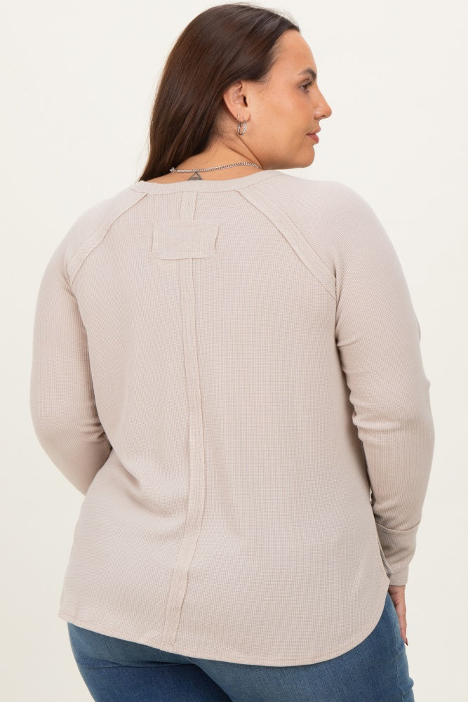 Cream Baby Waffle Knit Long Sleeve Plus Top - Image 4