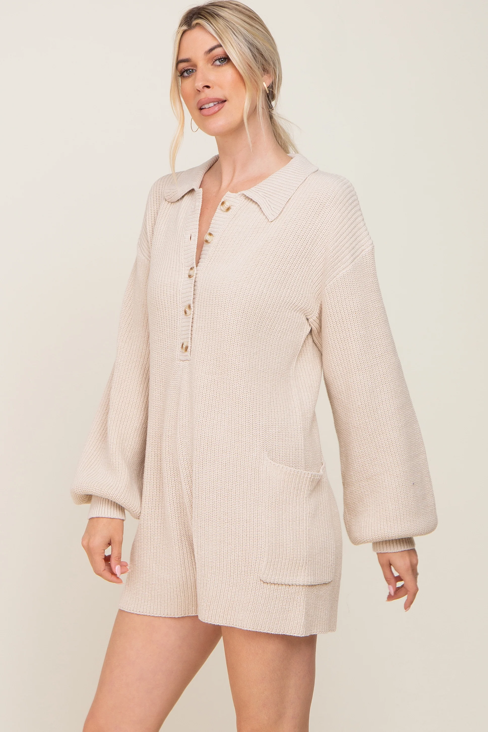 Cream Button Down Sweater Romper - Image 3