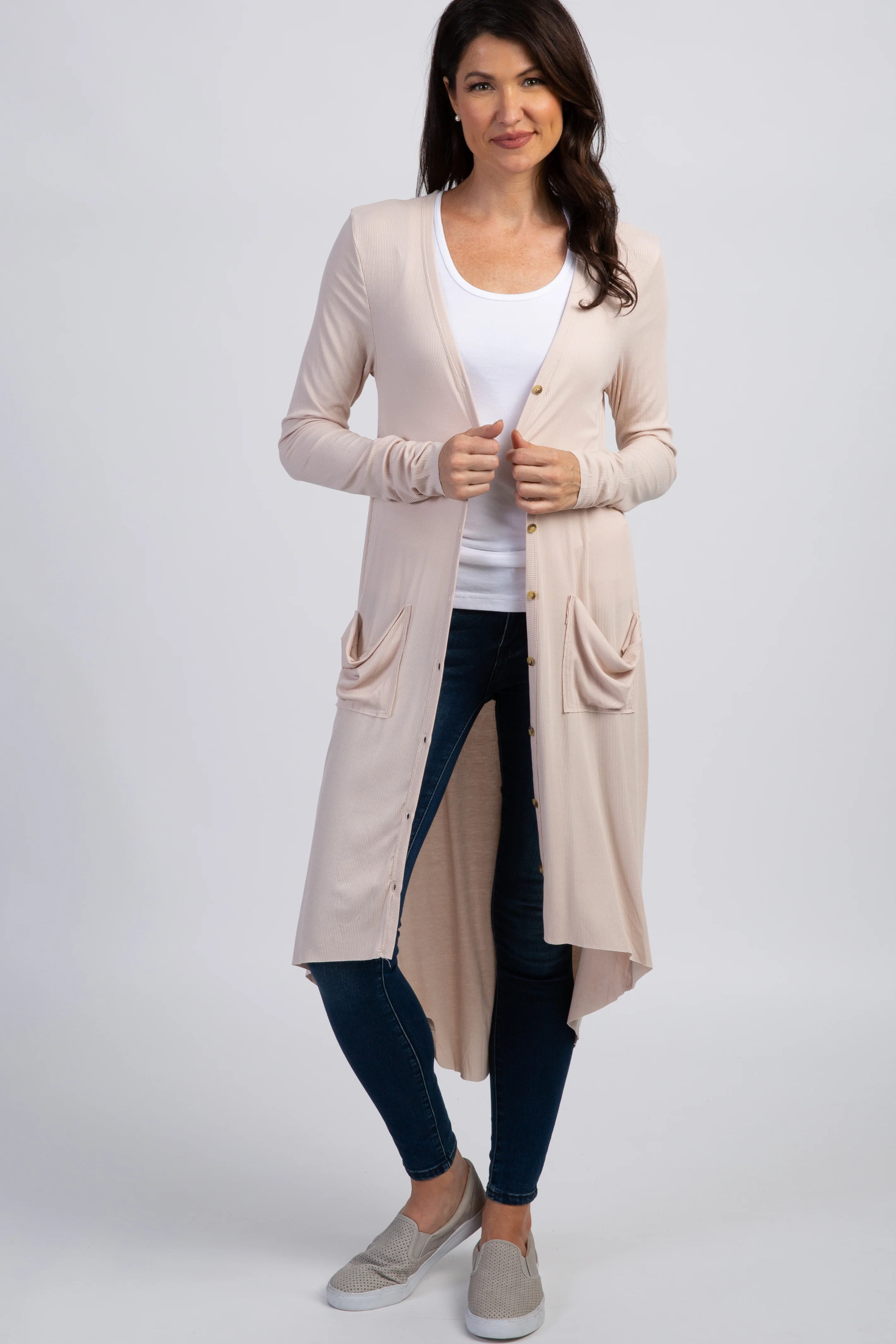Cream Button Front Knit Maternity Cardigan - Image 5
