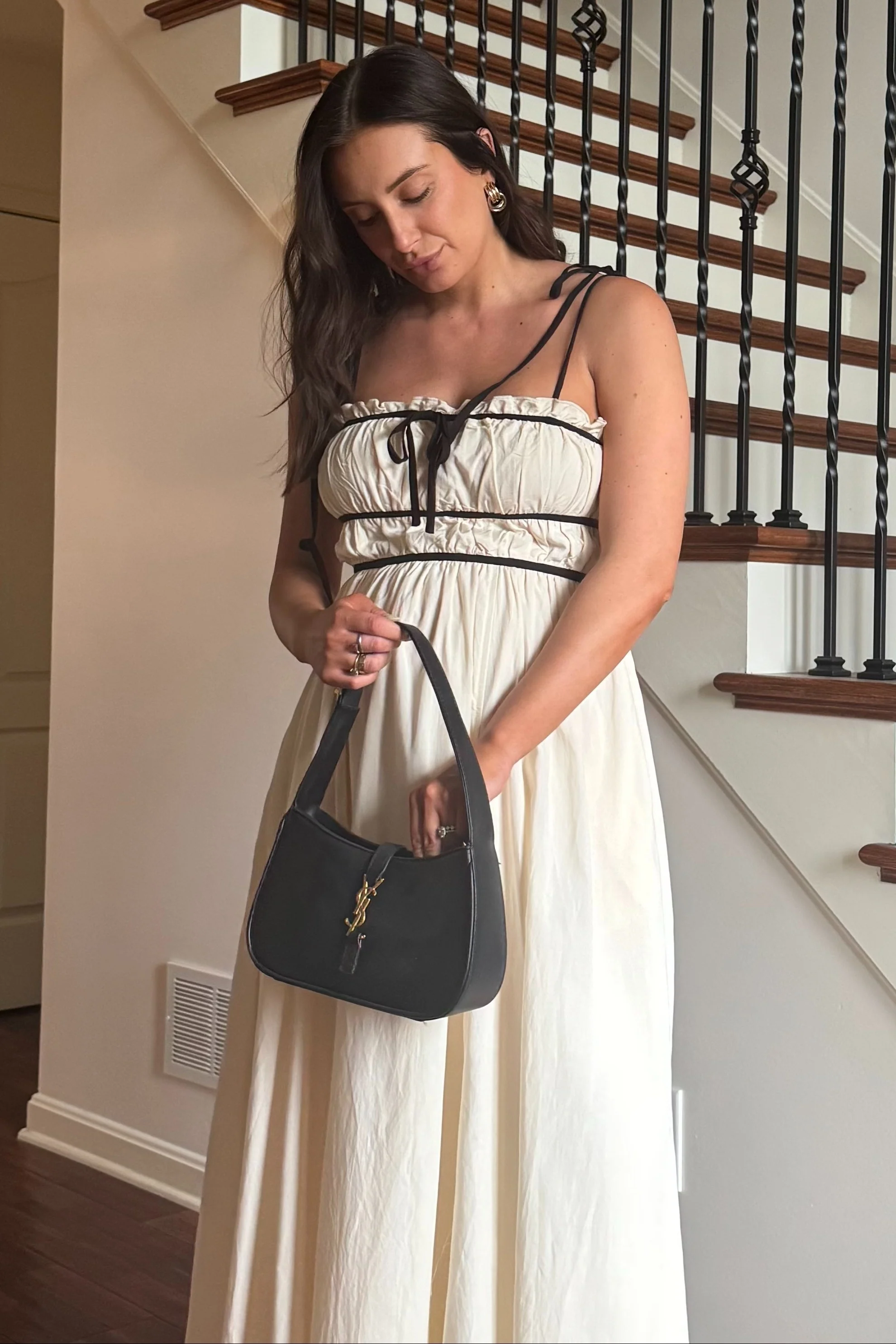 Cream Contrast Ribbon Trim Maternity Maxi Dress - Image 5