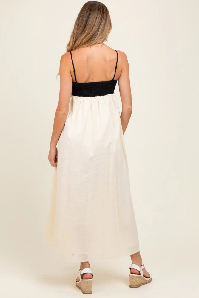 Cream Contrast Skirt Maternity Maxi Dress - Image 4