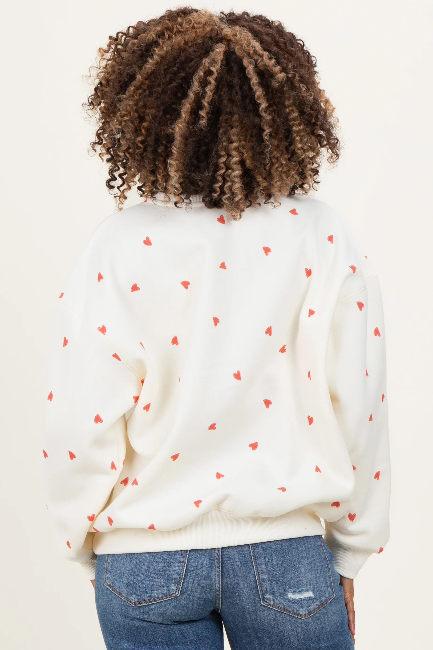 Cream Crew Neck Heart Print Maternity Sweatshirt - Image 4