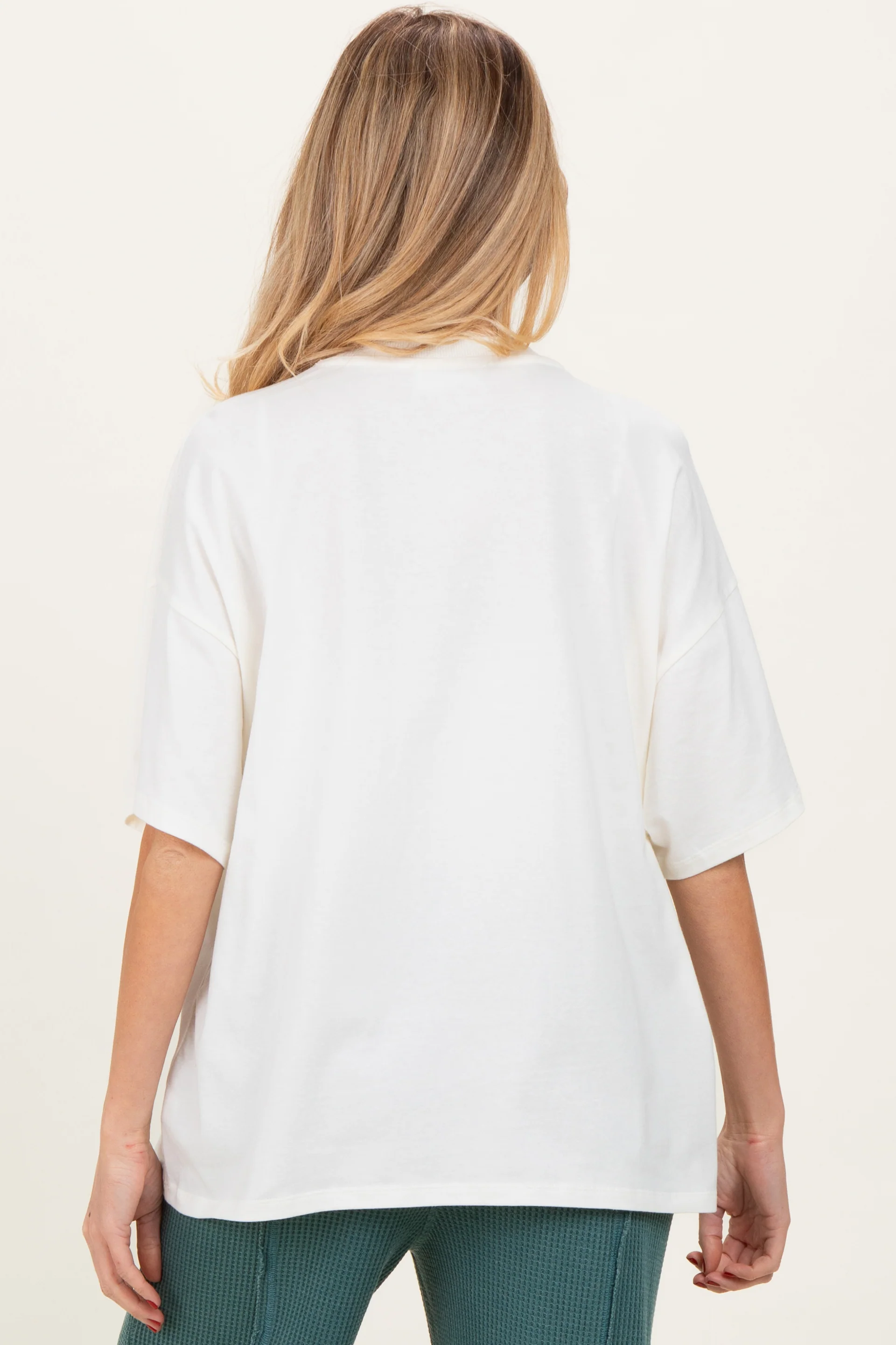 Cream Crew Neck Short Sleeve Oversized Maternity T-Shirt - Image 3