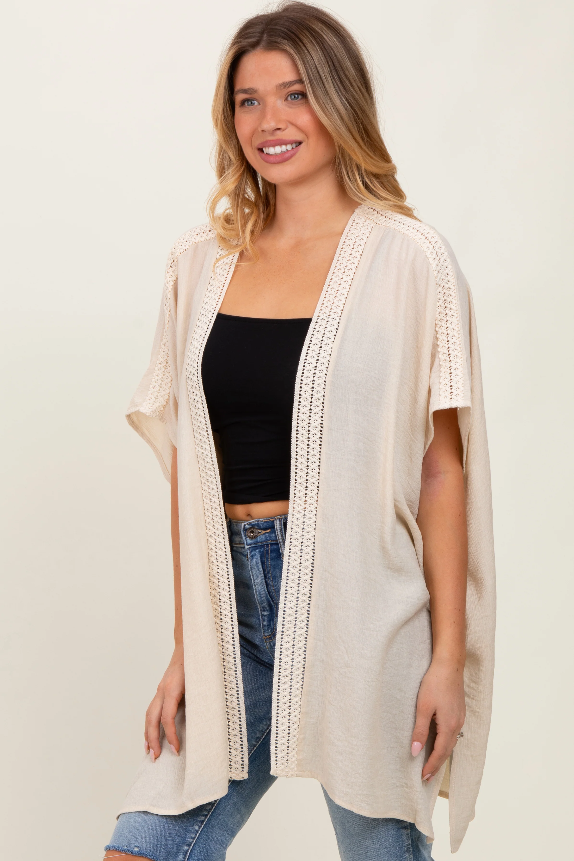 Cream Crochet Trim Rustic Cover Up - Image 3