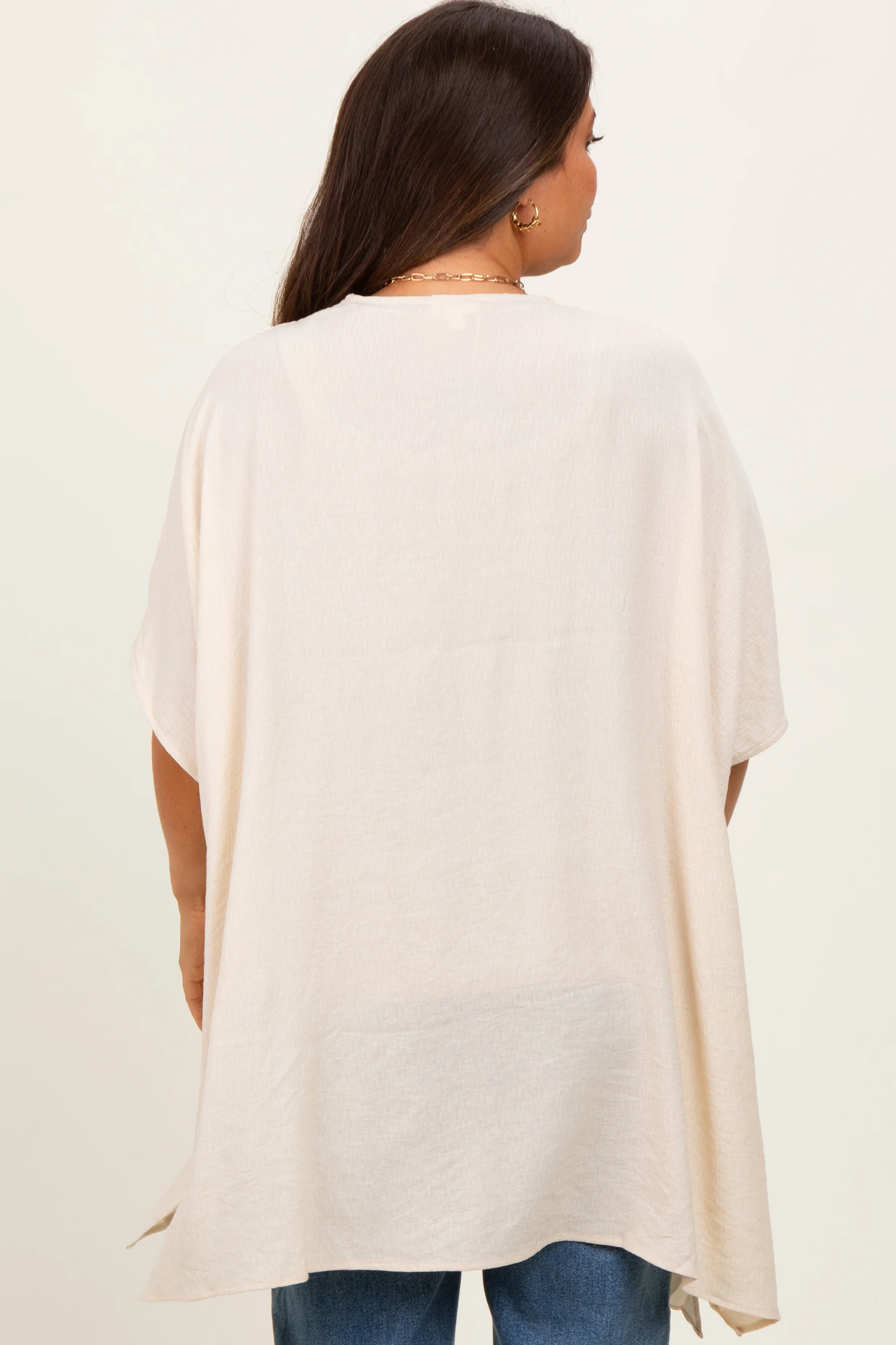 Cream Crochet Trim Rustic Maternity Cover Up - Image 3