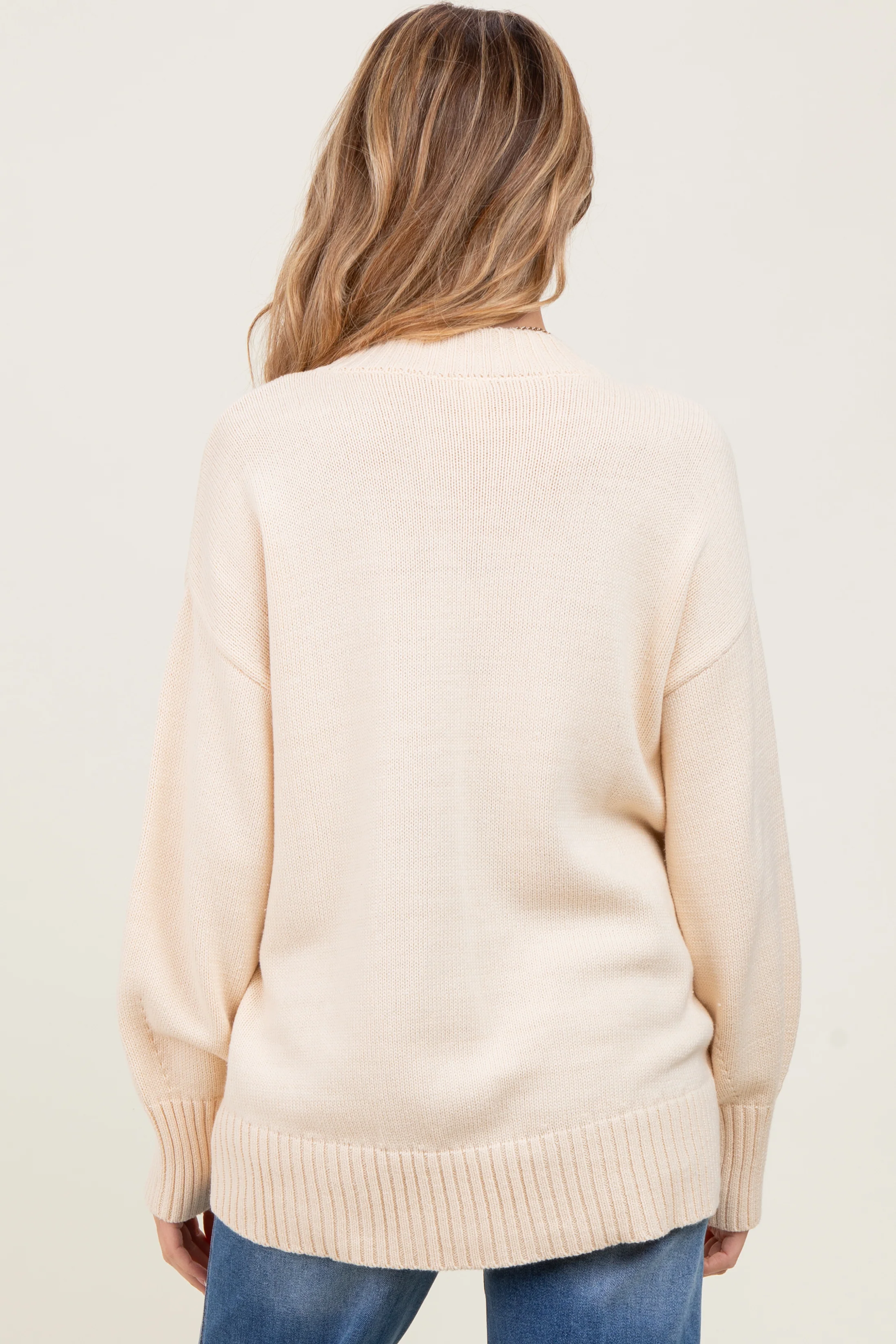 Cream Drop Shoulder Oversized Maternity Sweater - Image 4