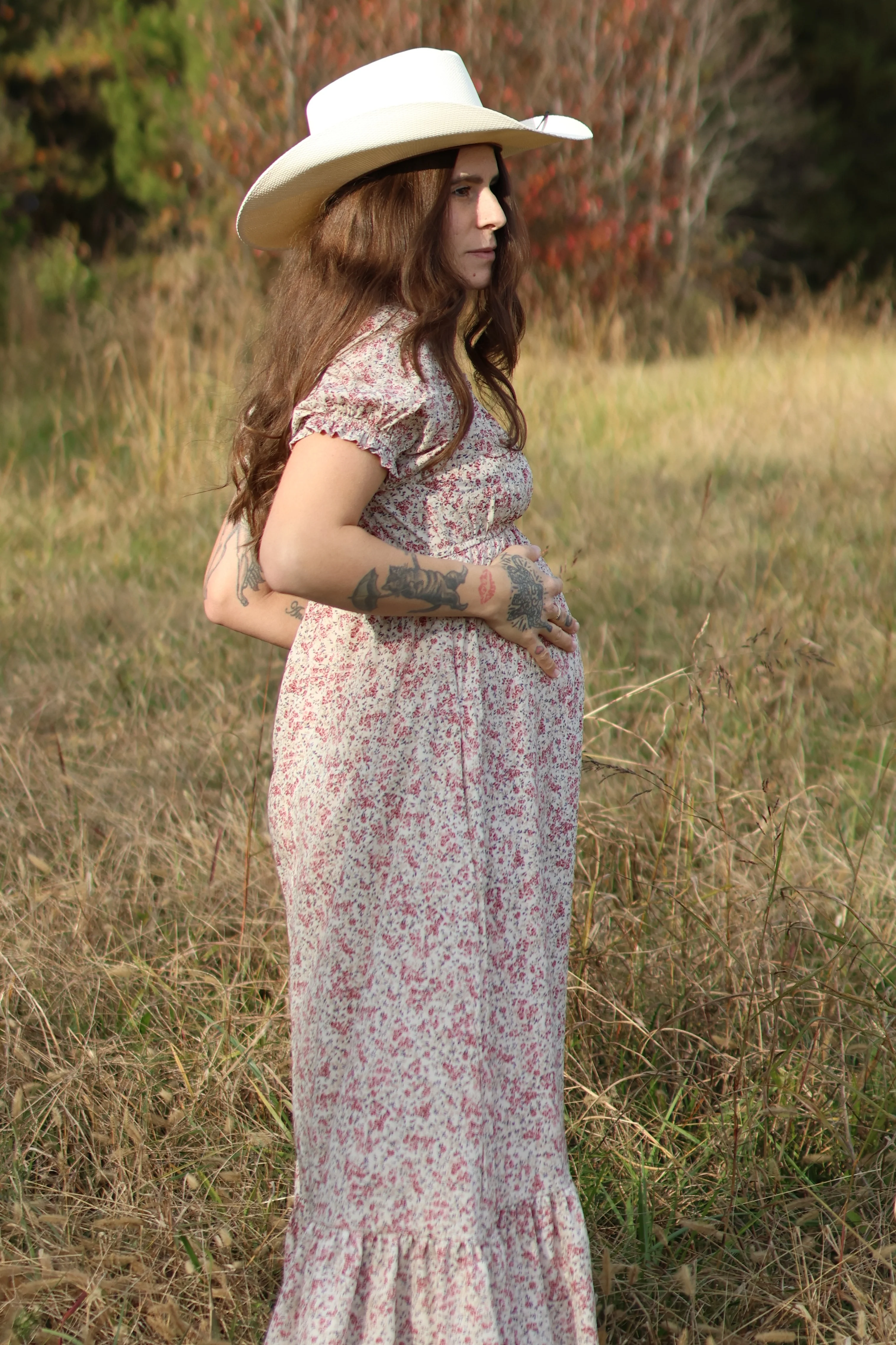 Cream Floral Button Accent Maternity Maxi Dress - Image 5