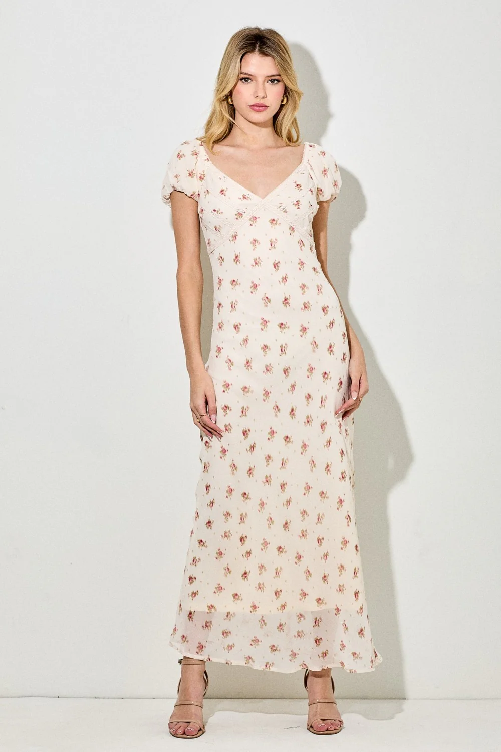 Cream Floral Chiffon Maternity Maxi Dress - Image 3