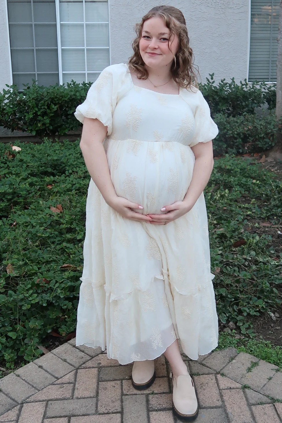 Cream Floral Print Ruffle Hem Maternity Midi Dress - Image 7