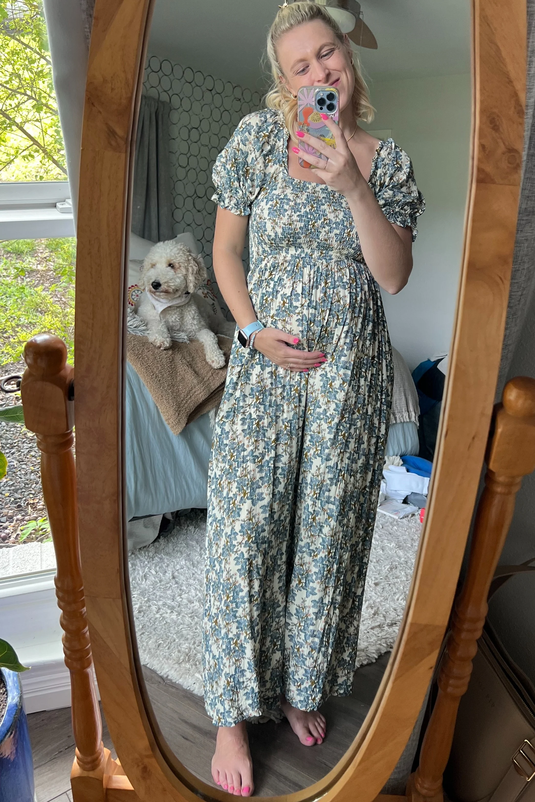 Cream Floral Smocked Maternity Jumpsuit - Image 7