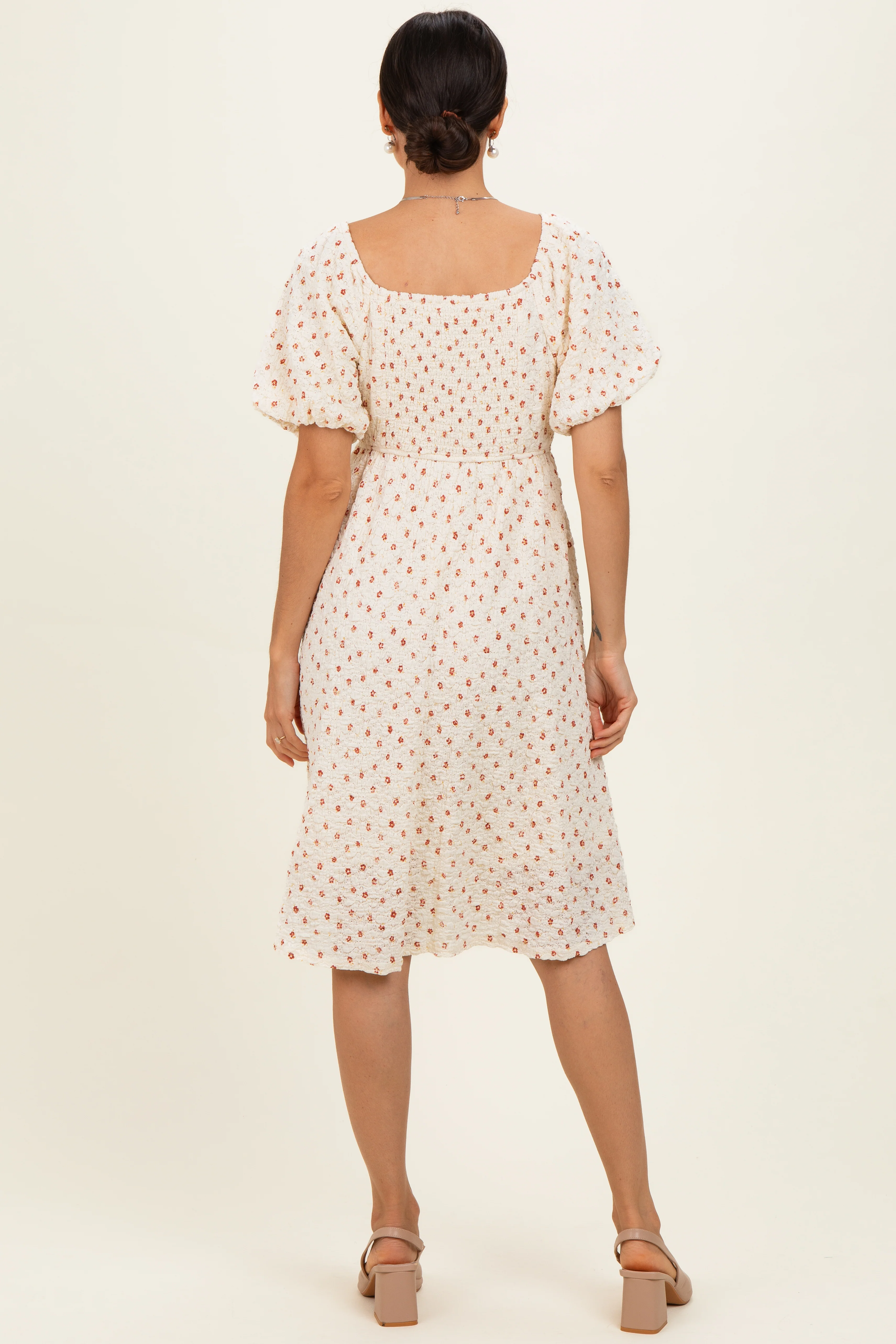 Cream Floral Textured Knit Midi Dress - Image 3