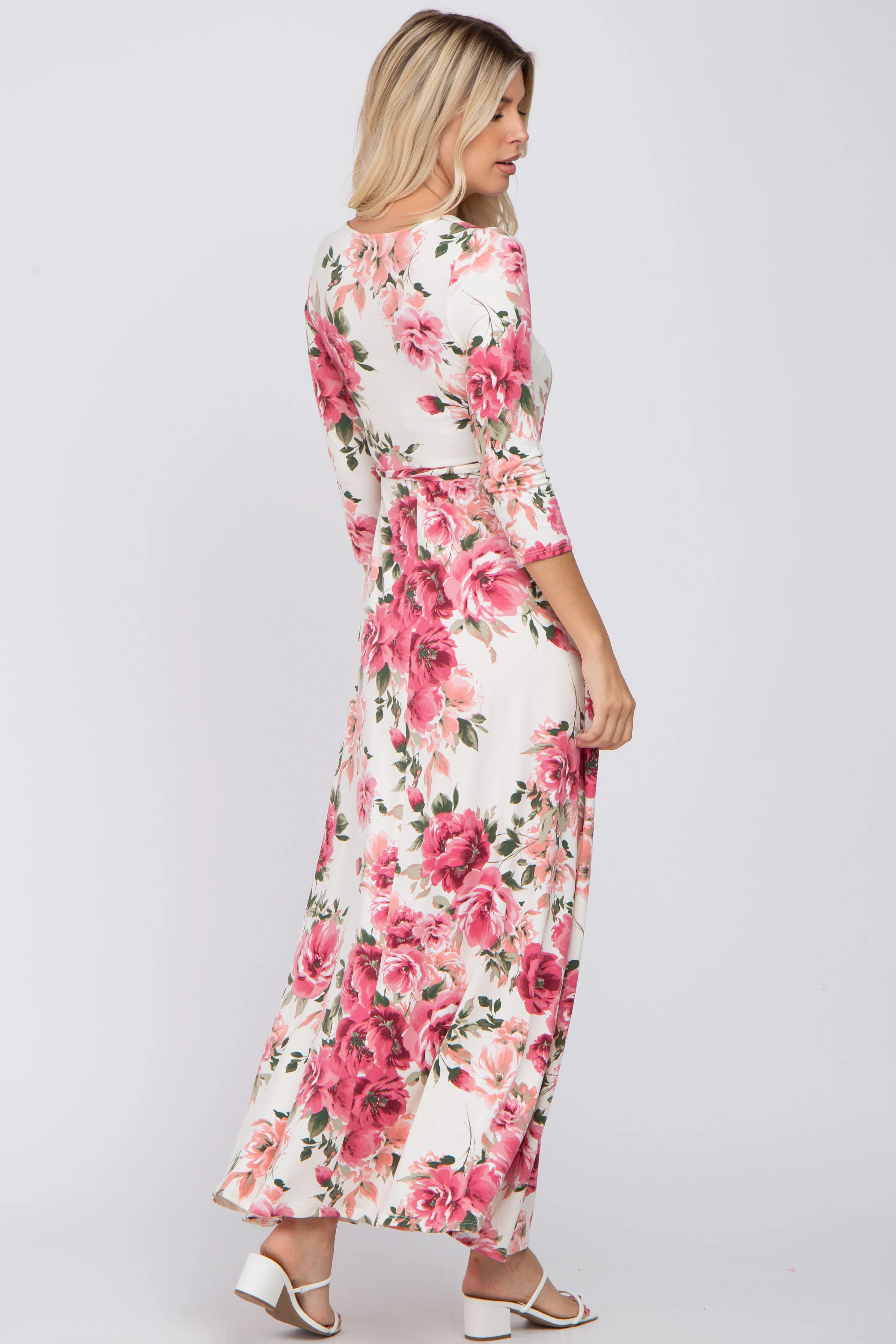 Cream Floral Wrap Maxi Dress - Image 3