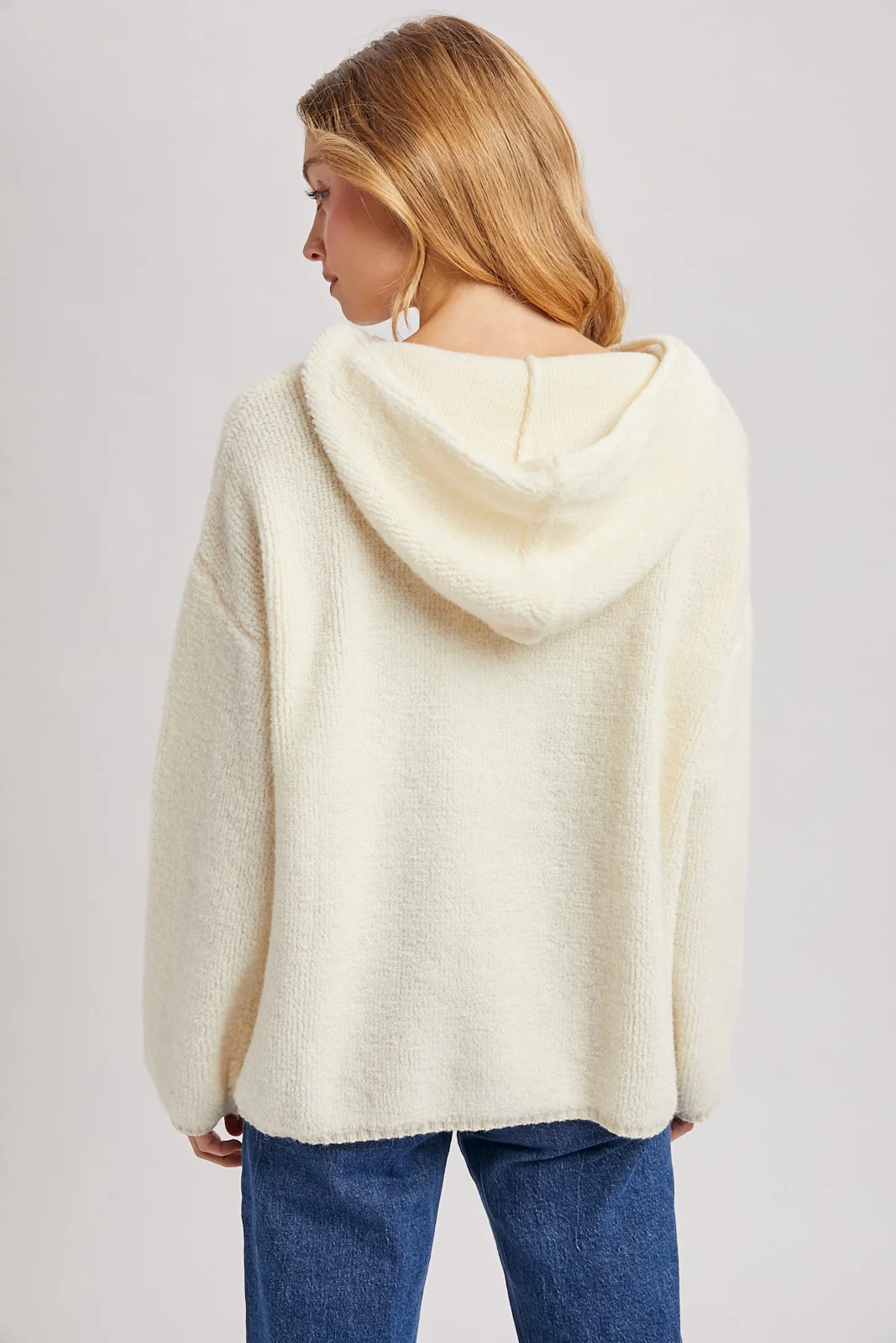 Cream Half Zip Hoodie Sweater - Image 4