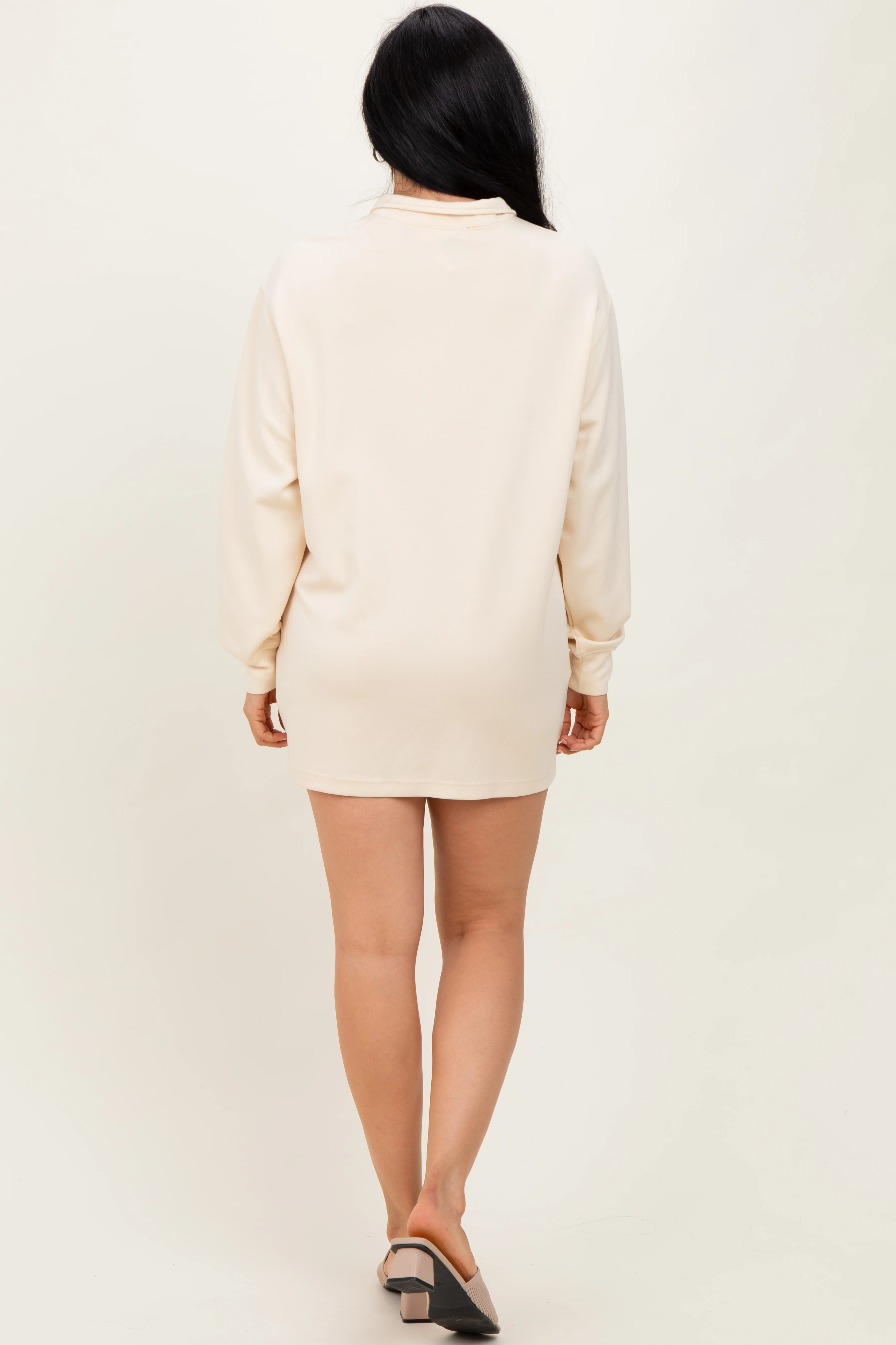 Cream Half Zip Long Sleeve Mini Dress - Image 3