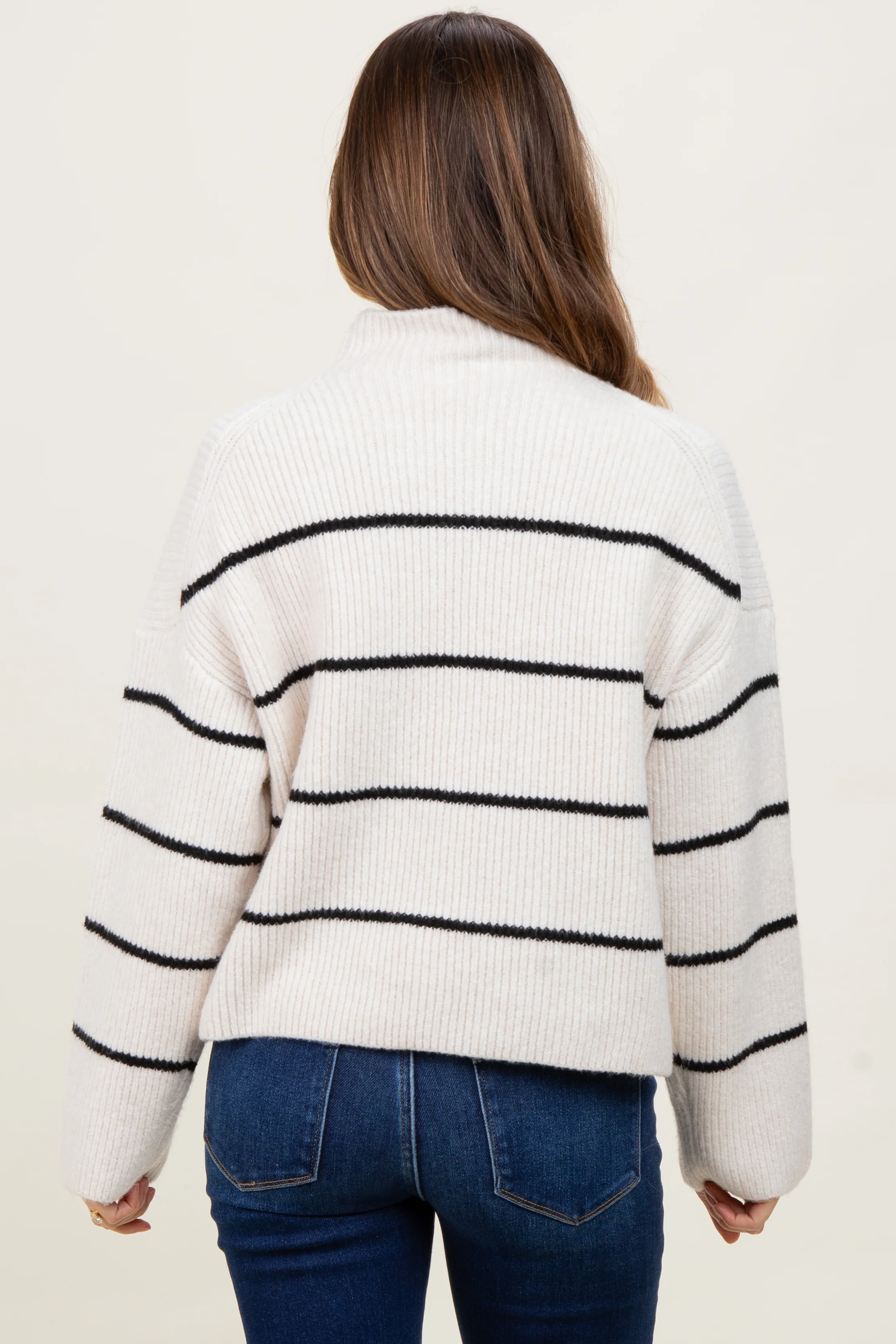 Cream High Neck Ribbed Knit Maternity Sweater - Image 4