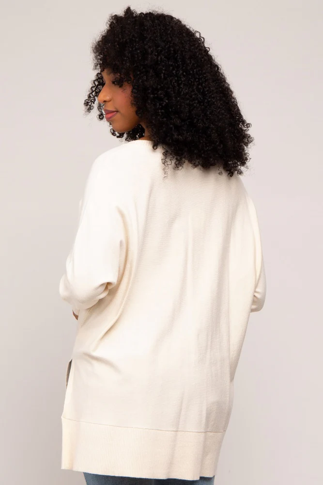 Cream Knit Long Dolman Sleeve Top - Image 4