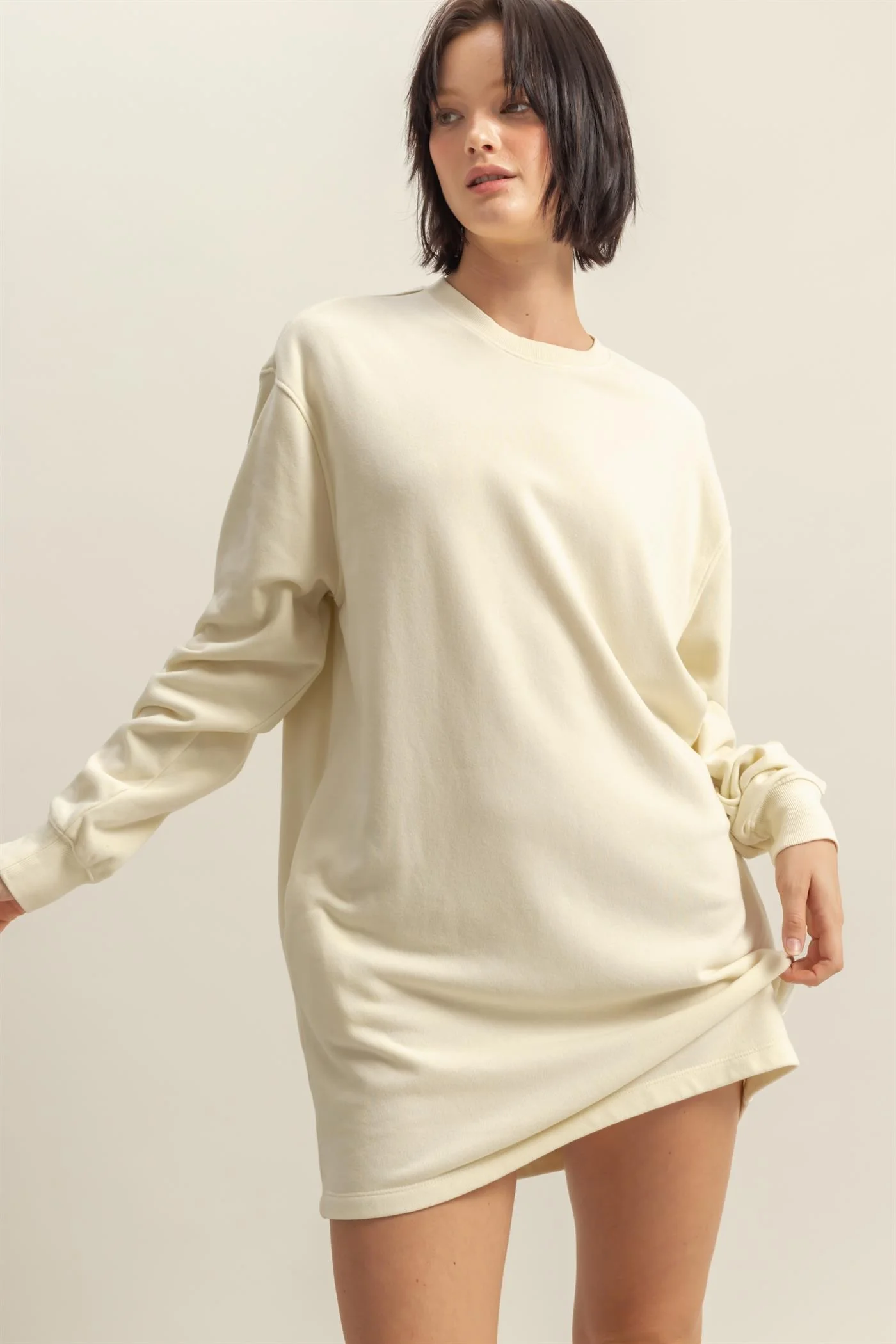 Cream Long Sleeve Oversized Sweatshirt Maternity Mini Dress - Image 5