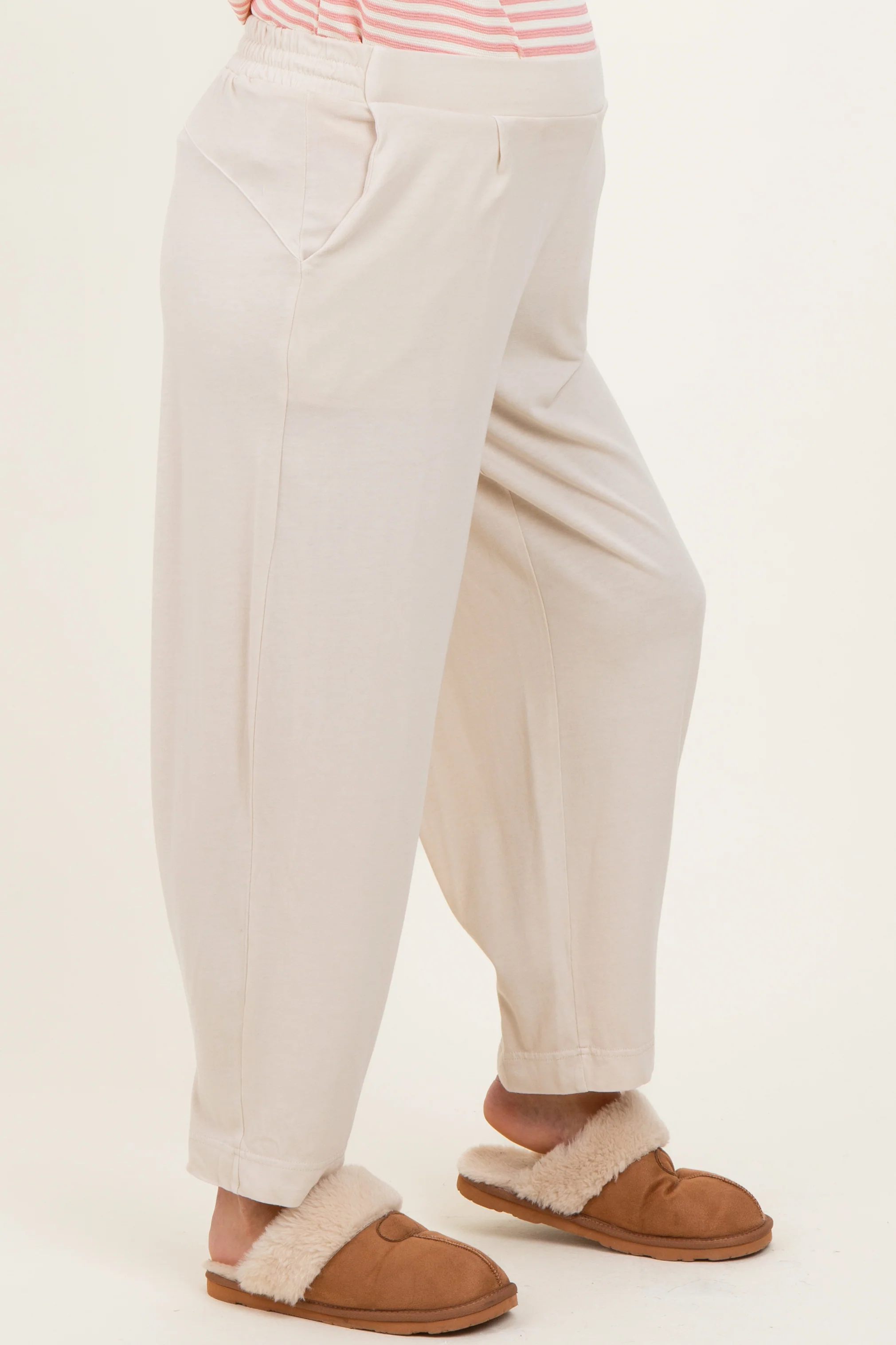 Cream Mineral Wash Pleated Maternity Lounge Pants - Image 3