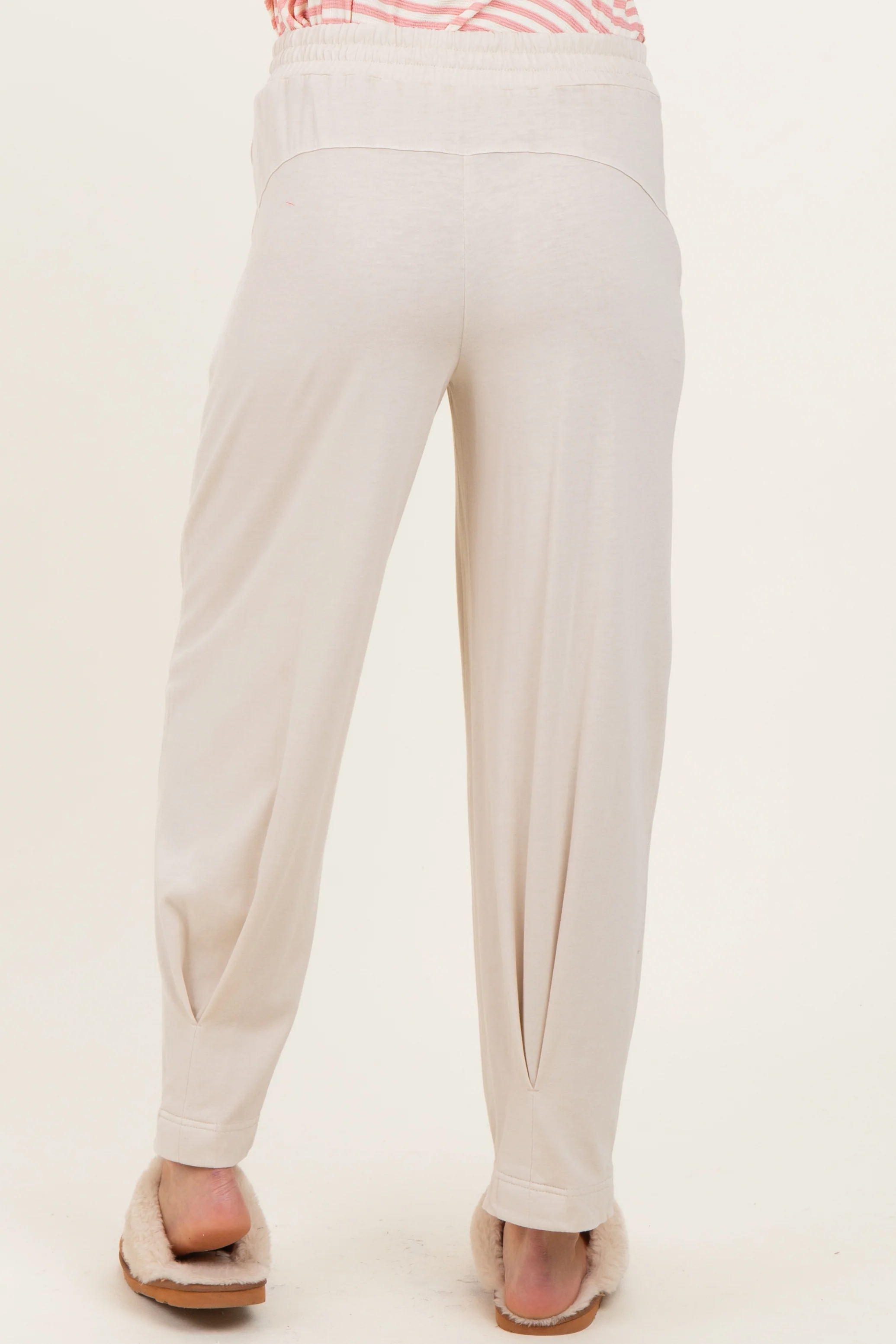 Cream Mineral Wash Pleated Maternity Lounge Pants - Image 4