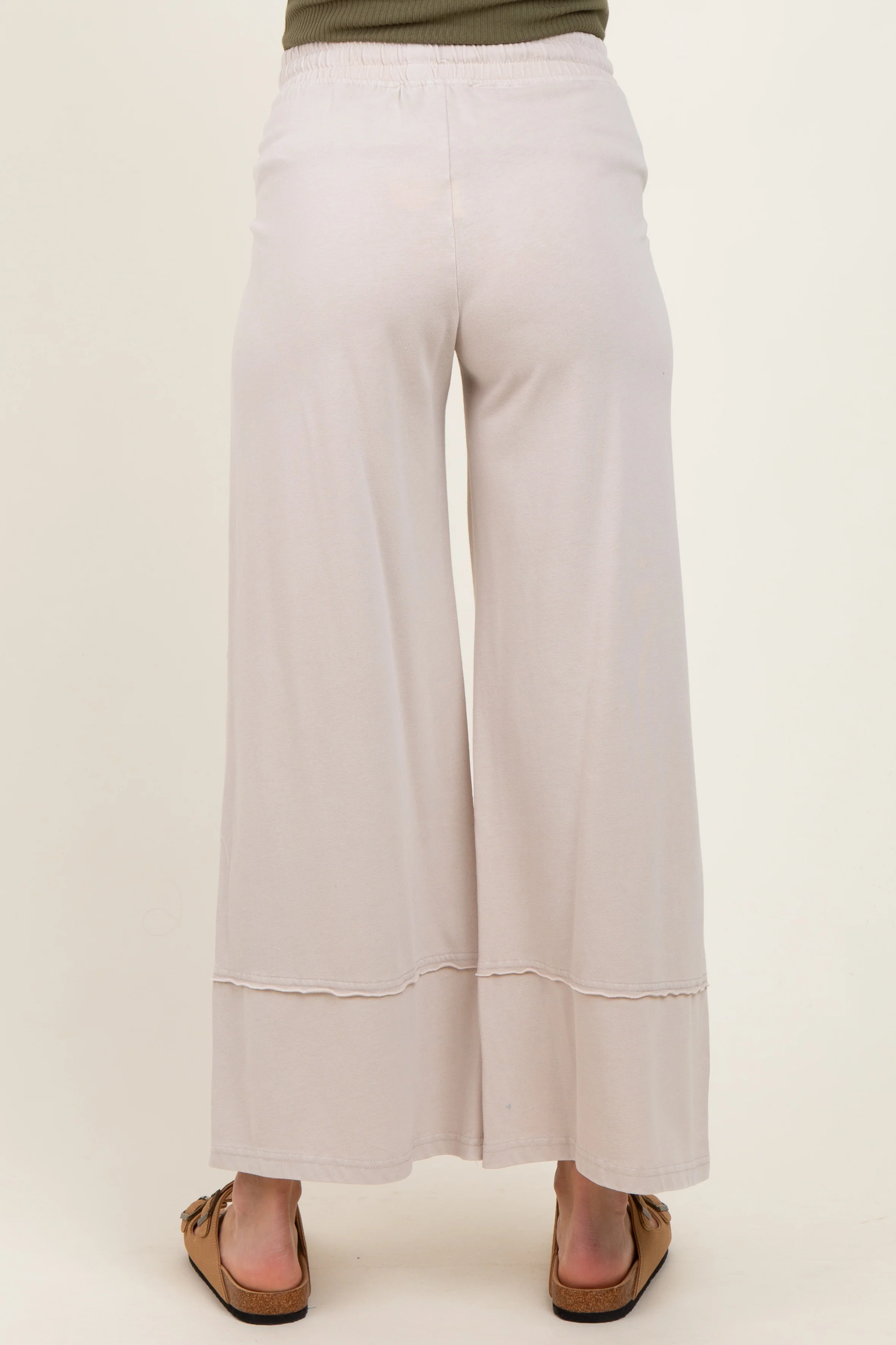 Cream Mineral Wash Wide Leg Ankle Maternity Pants - Image 5