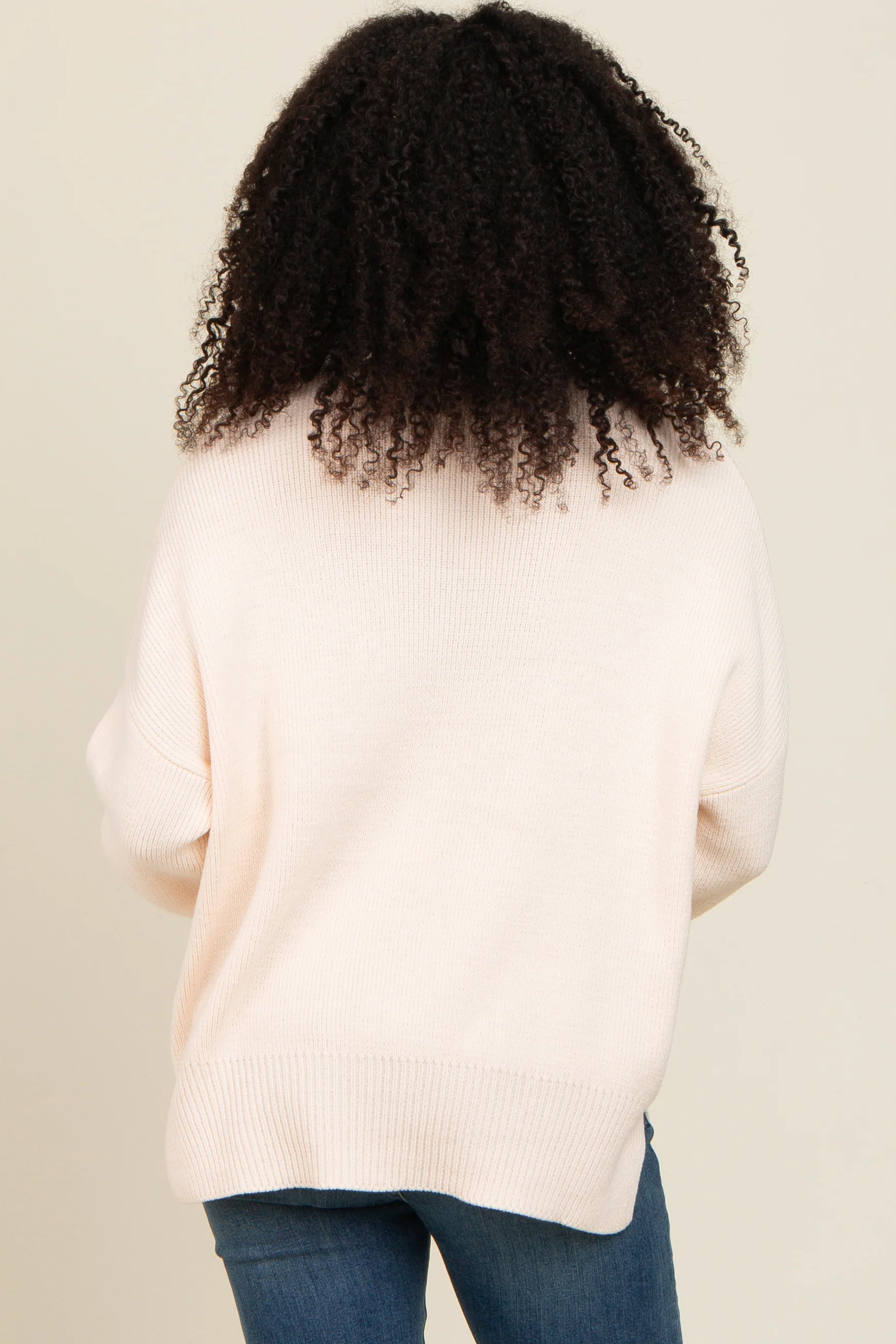 Cream Mock Neck Basic Sweater - Image 4
