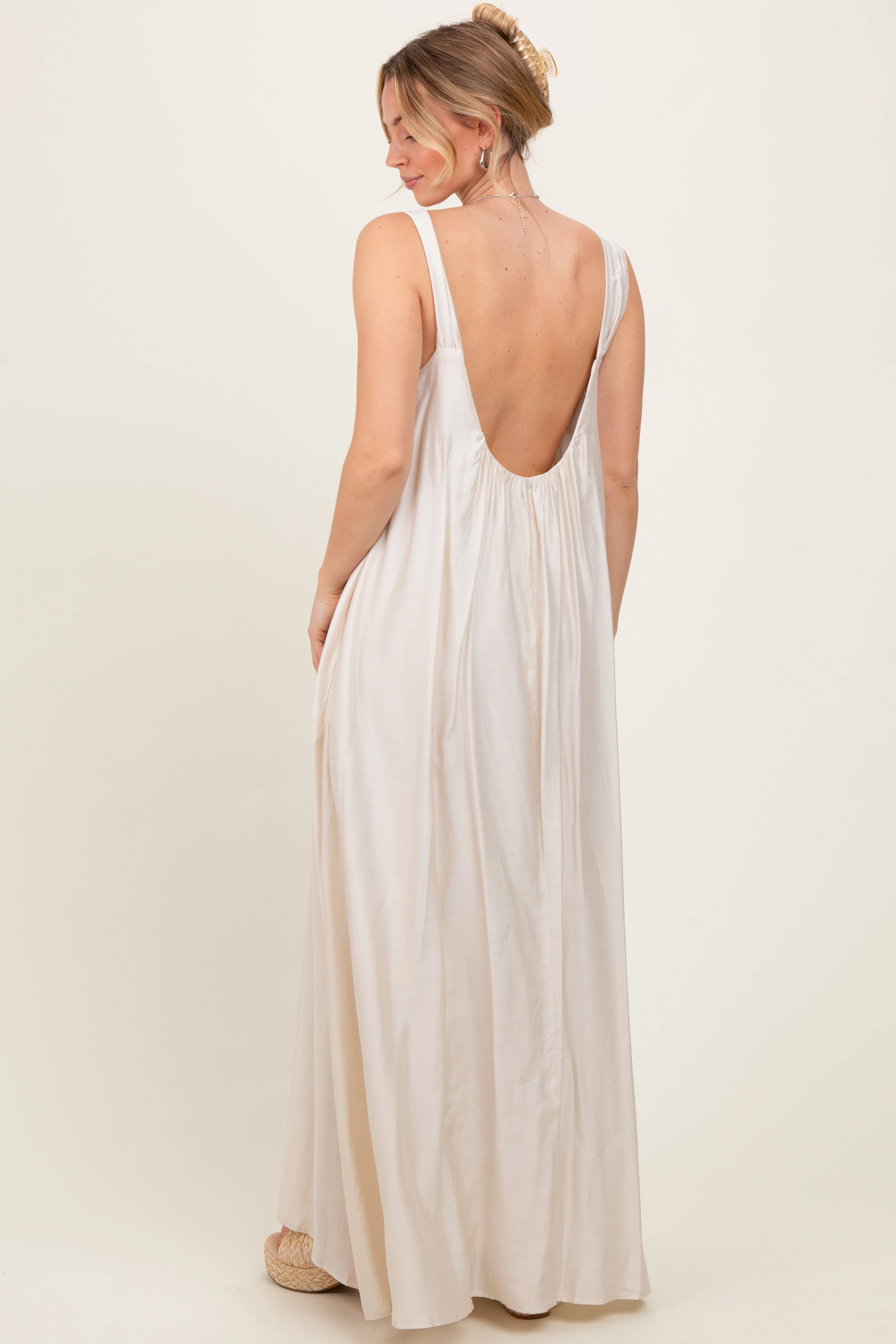 Cream O-Ring Strap Scoop Back Maxi Dress - Image 4