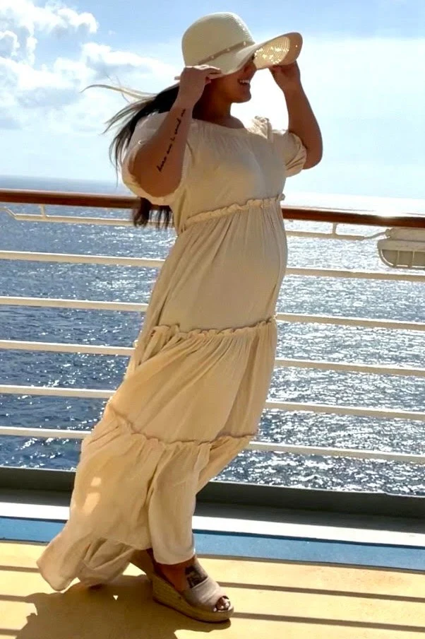 Cream Off Shoulder Ruffle Tiered Maternity Maxi Dress - Image 19