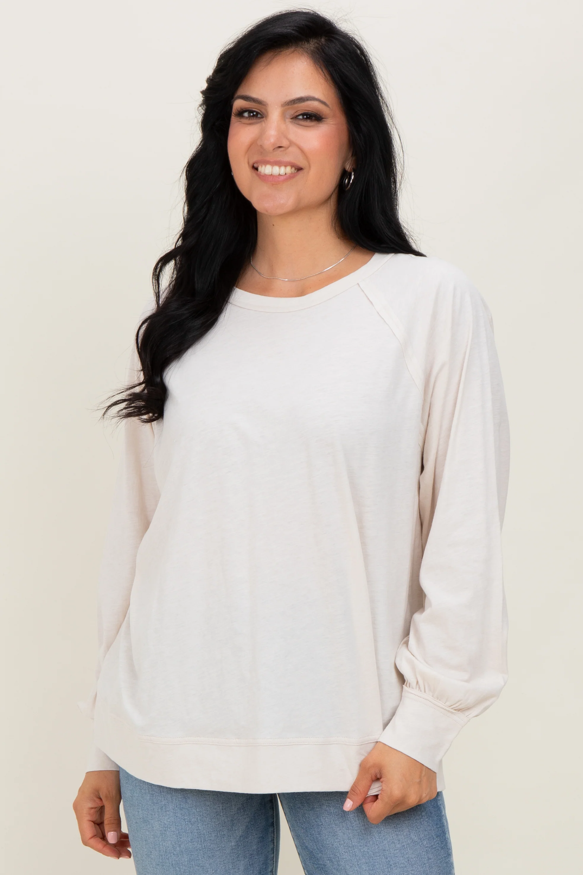 Cream Oversized Cotton Slub Long Sleeve Maternity Top - Image 5