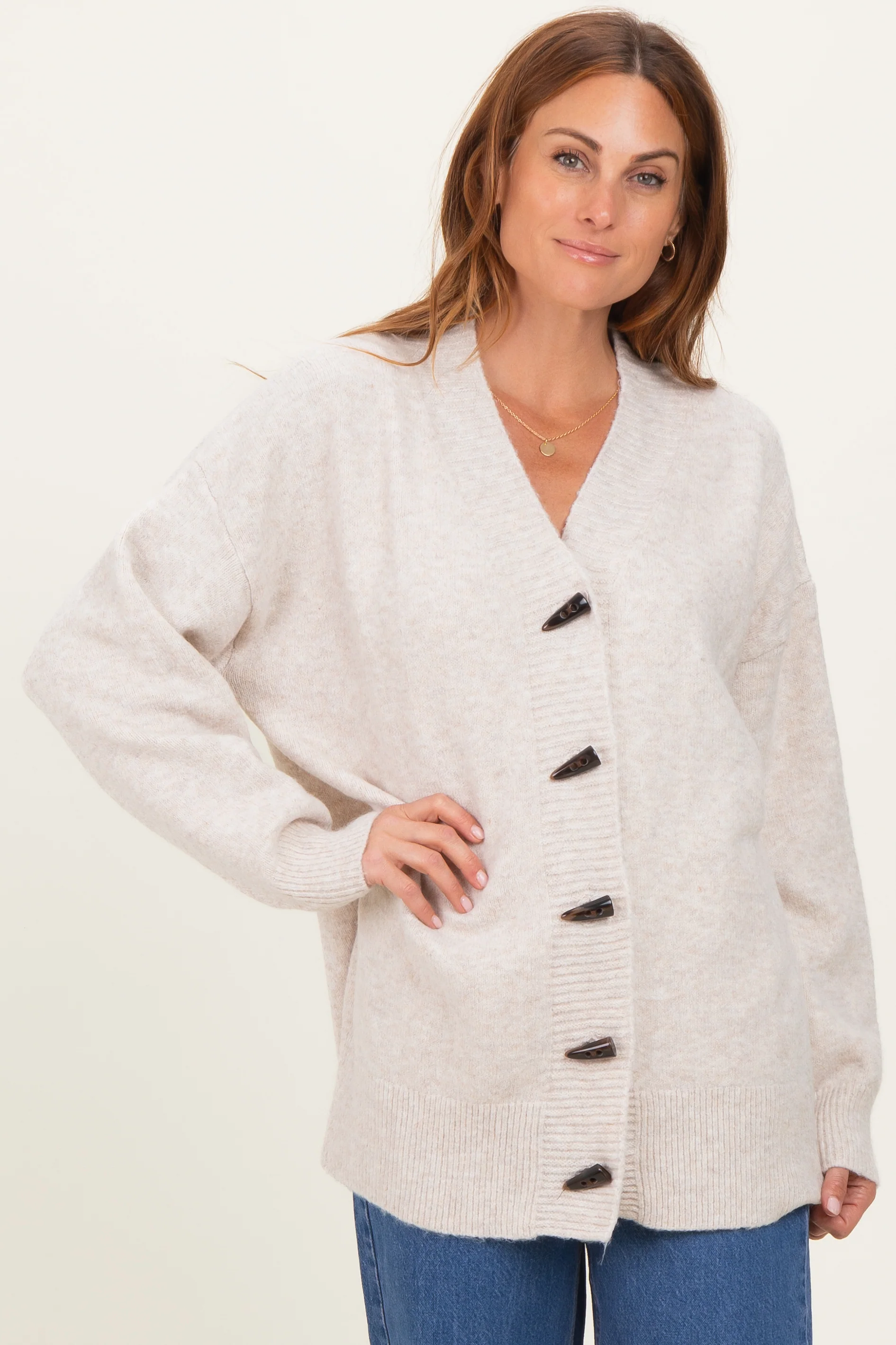 Cream Oversized Maternity Toggle Button Cardigan - Image 4