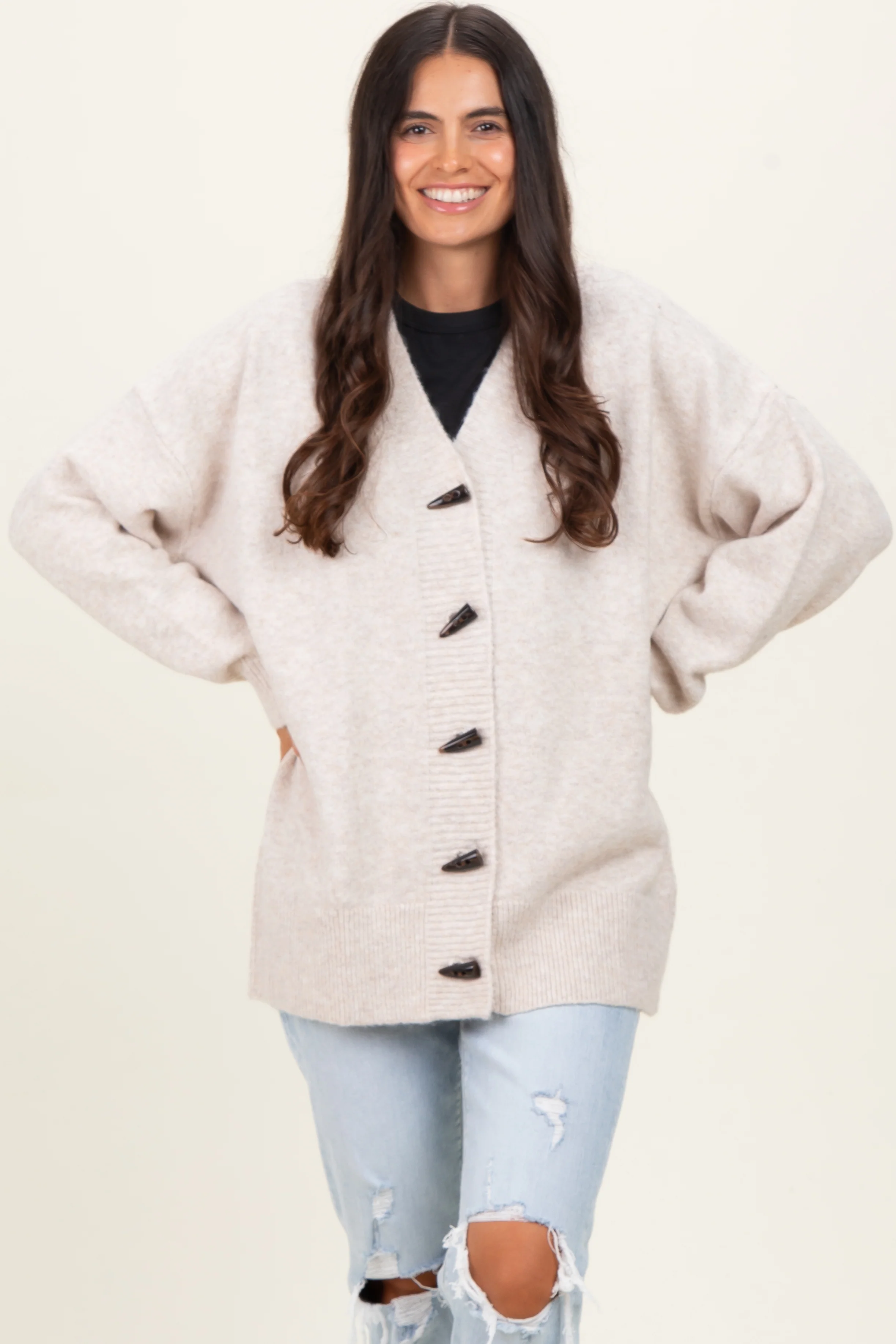 Cream Oversized Toggle Button Cardigan - Image 4