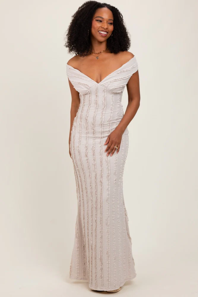 Cream Ruffle Texture Convertible Backless Maxi Dress - Image 2