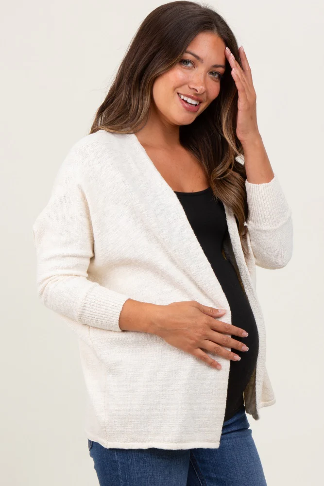Cream Slub Knit Open Maternity Cardigan - Image 3