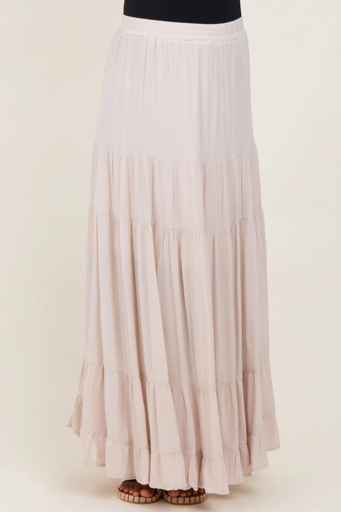 Cream Tiered Ruffle Hem Maternity Maxi Skirt - Image 4